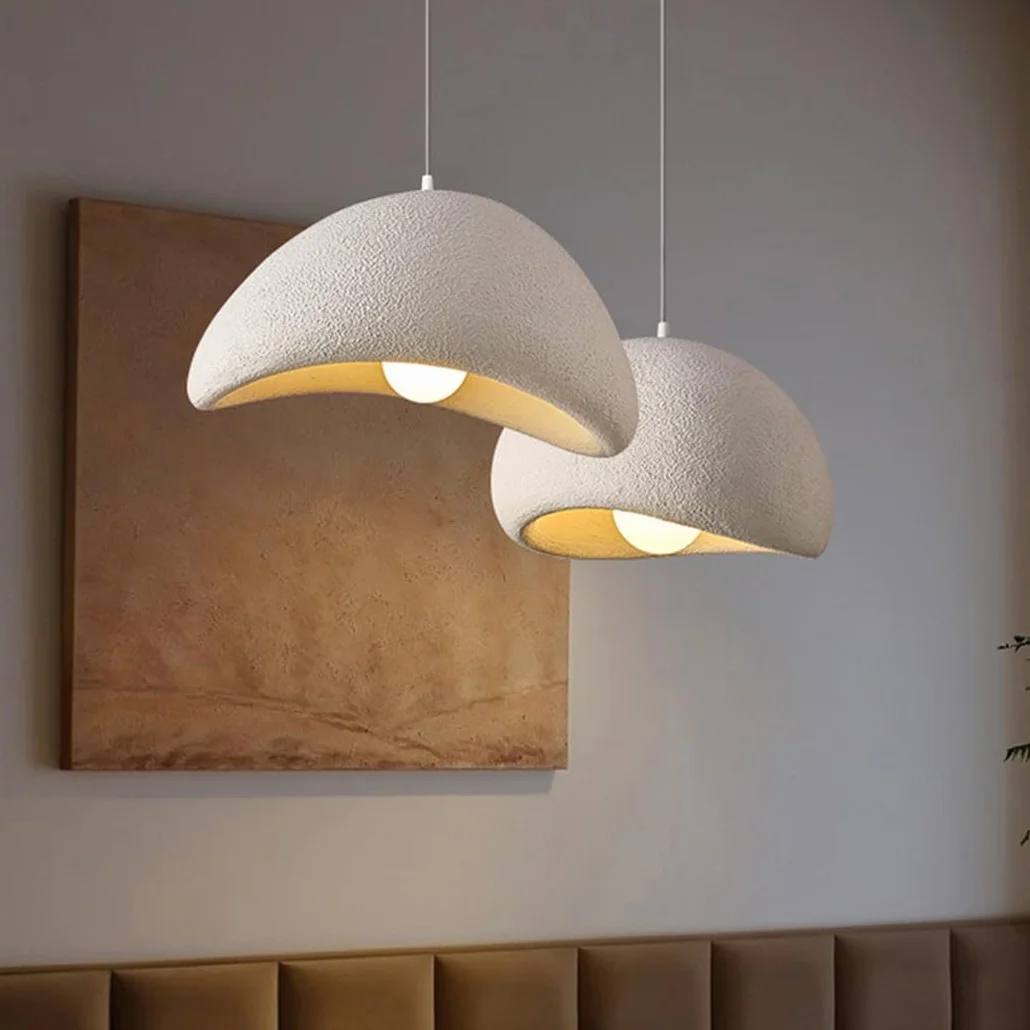 Lampada A Sospensione Wabi-Sabi Creativa Lampadario Moderna Bianco Opaco Stile Nordico Lampada in Cemento E27 Lampada per Camera da Letto Soggiorno Sala da Pranzo Cameretta Cucina(40CM)