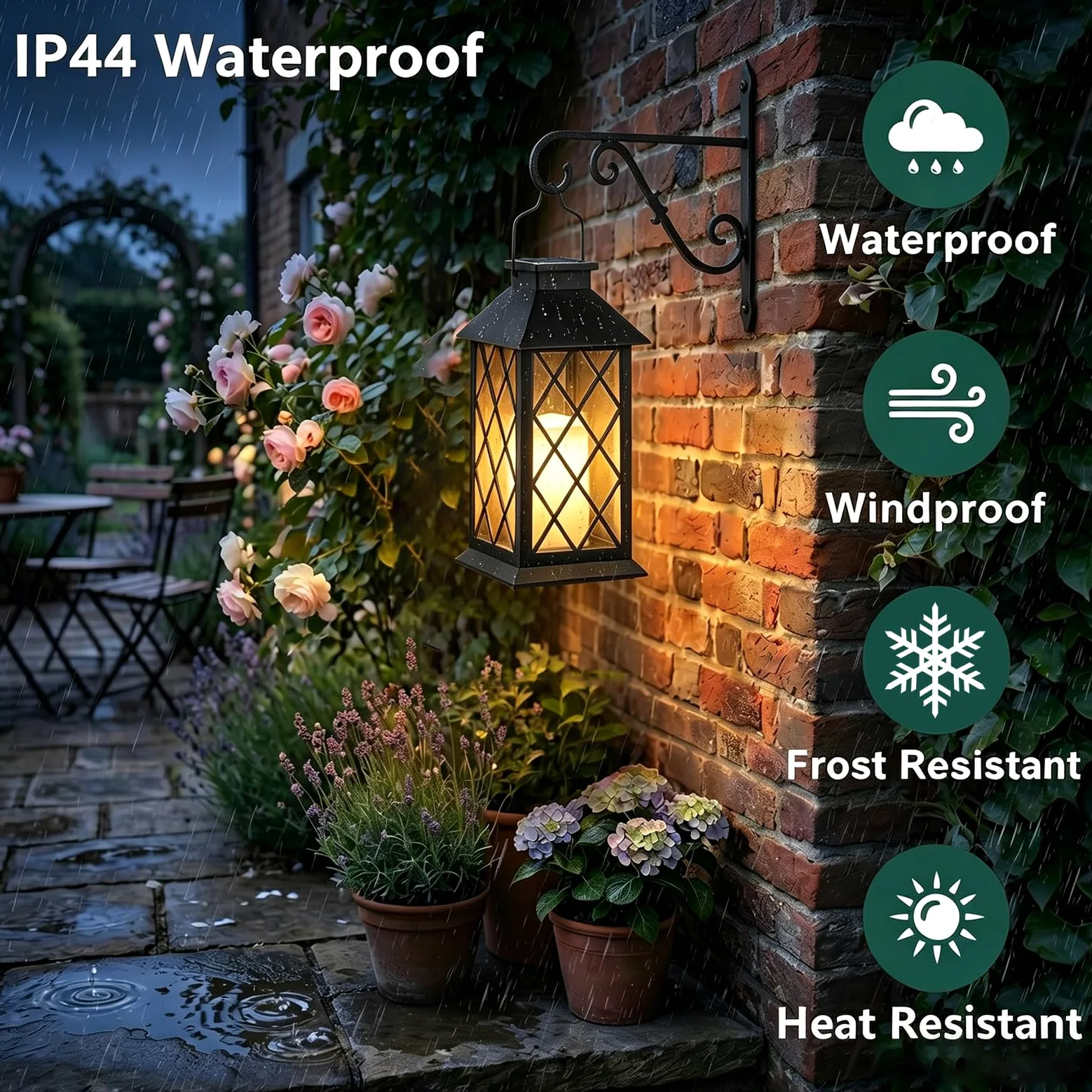 Yowin Lanterne da Esterno 2 Pezzi 22cm Grande Lanterna Solare da Giardino con Candele Tremolante, Vetro Temperato, Lampada Solari da Appendere Impermeabile Lampade da Tavolo per Balconi - Nero