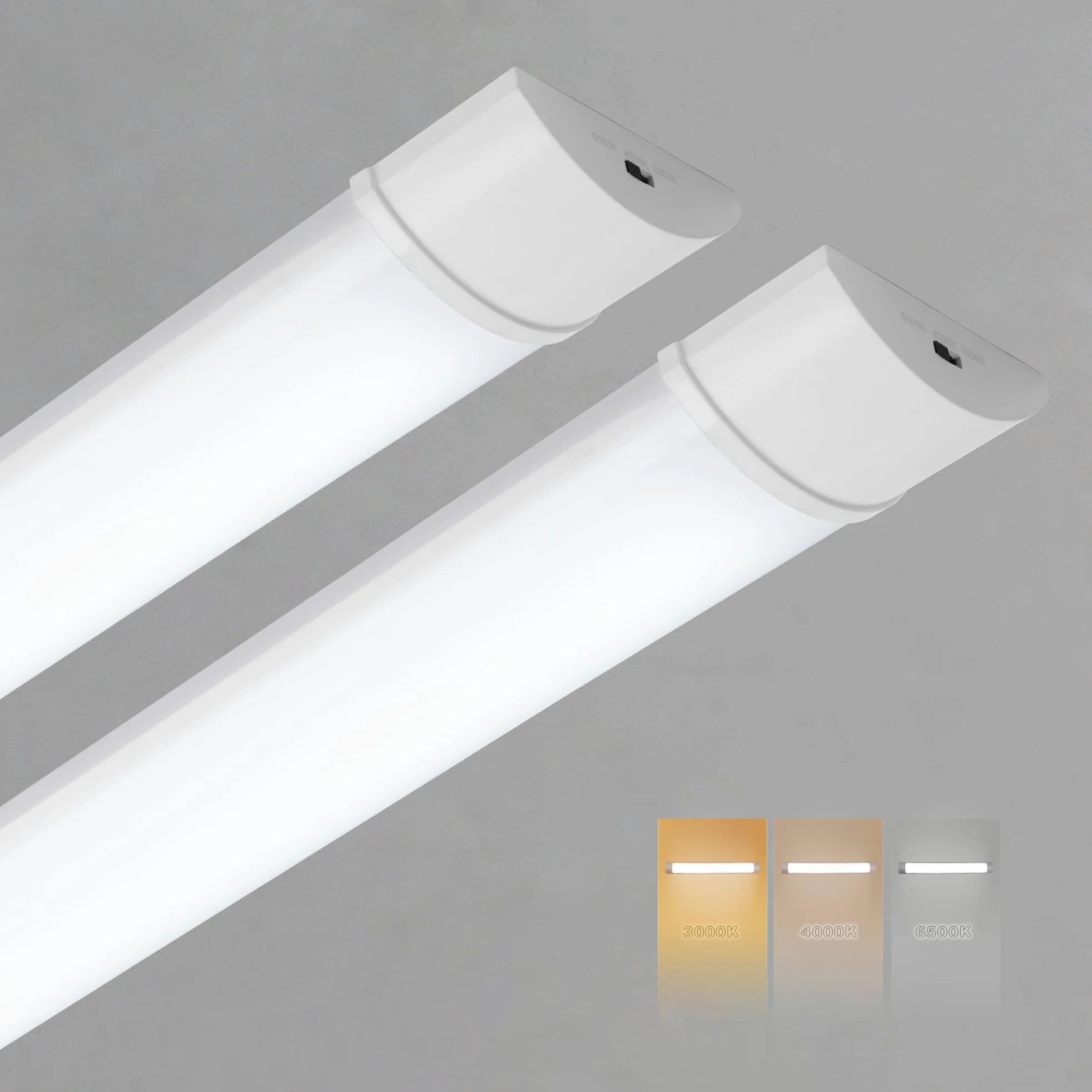 Tubo luminoso a LED da 1,2 m, 117 cm, 34 W, 3750 lm, 3 CCT (3000 K/4000 K/6500 K) in 1, montaggio a parete per ufficio, garage, magazzino, officina, capannone, 2 confezioni
