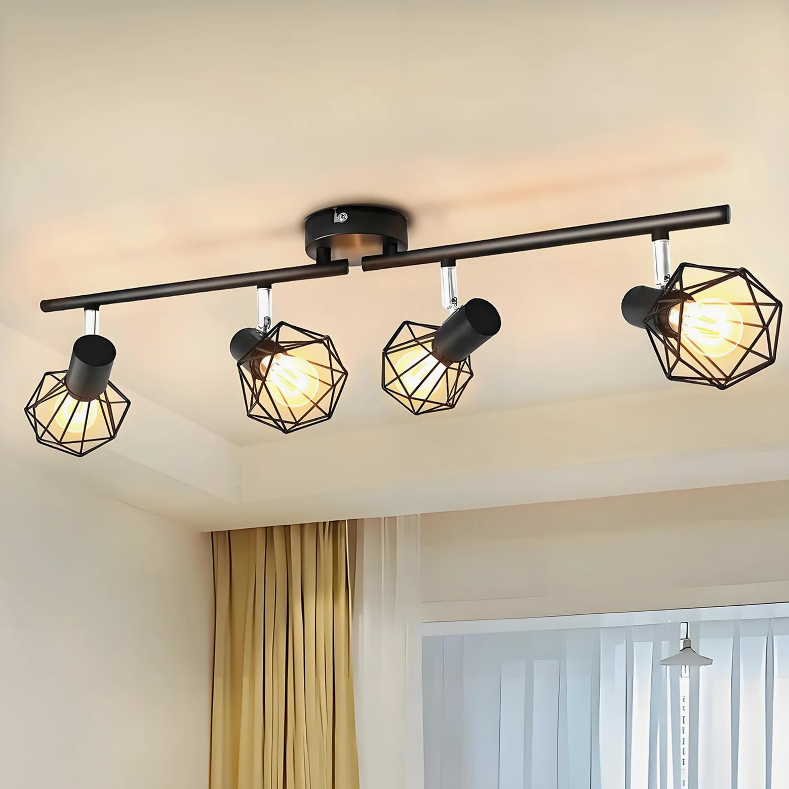 faretti soffitto orientabili, lampadario faretti con 4 Attacco E14,lampada da soffitto retrò, applique soffitto per Cucina, Soggiorno, Camera da Letto,neri(Senza Lampadina)