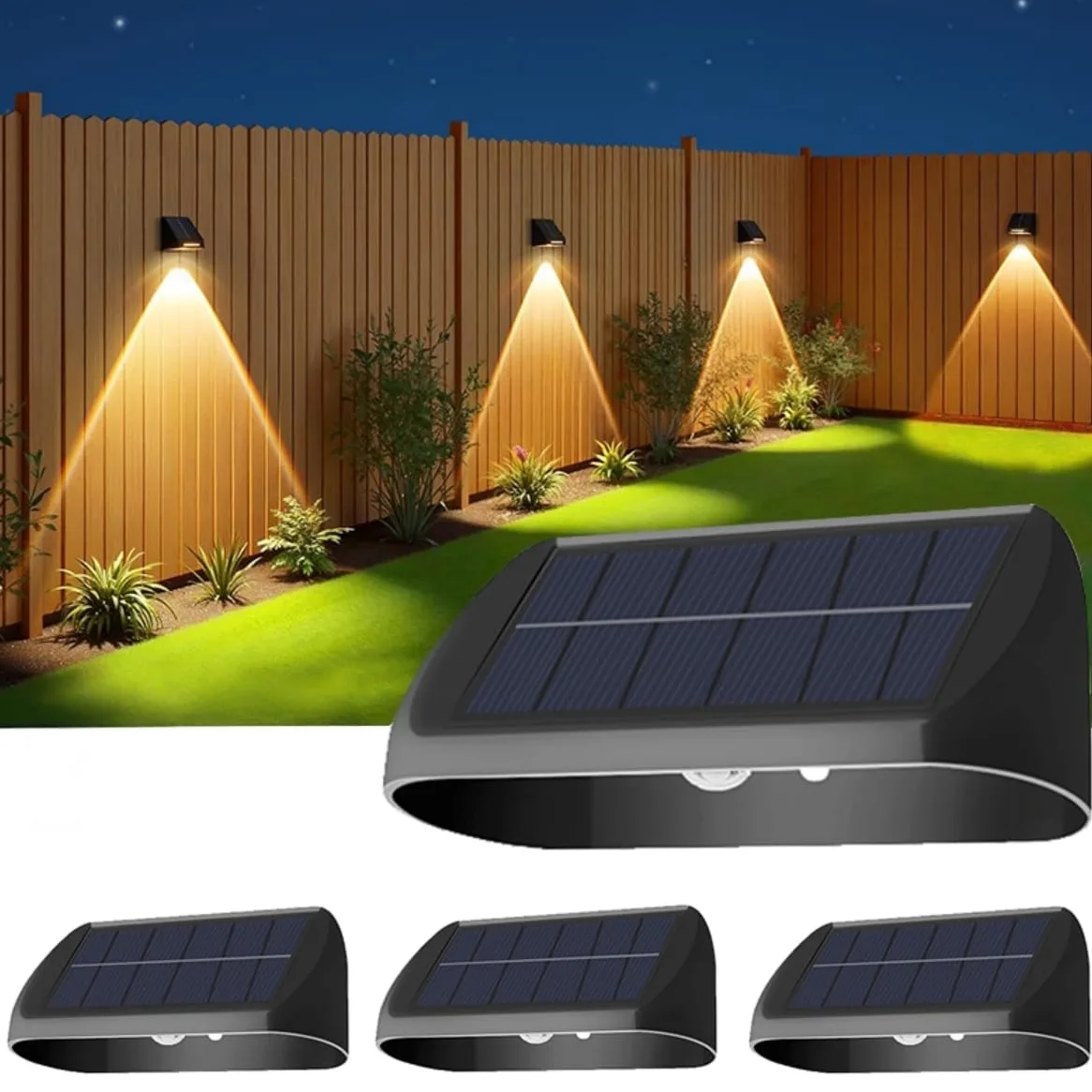 4 Pezzi Luce Solare led Esterno da Giardino, Lampada Solare da Esterno, IP55 Impermeabile Faretti, Applique da Parete, Segnapasso per Scale, Patio, Terrazzo, Vialetto (Bianco Caldo)