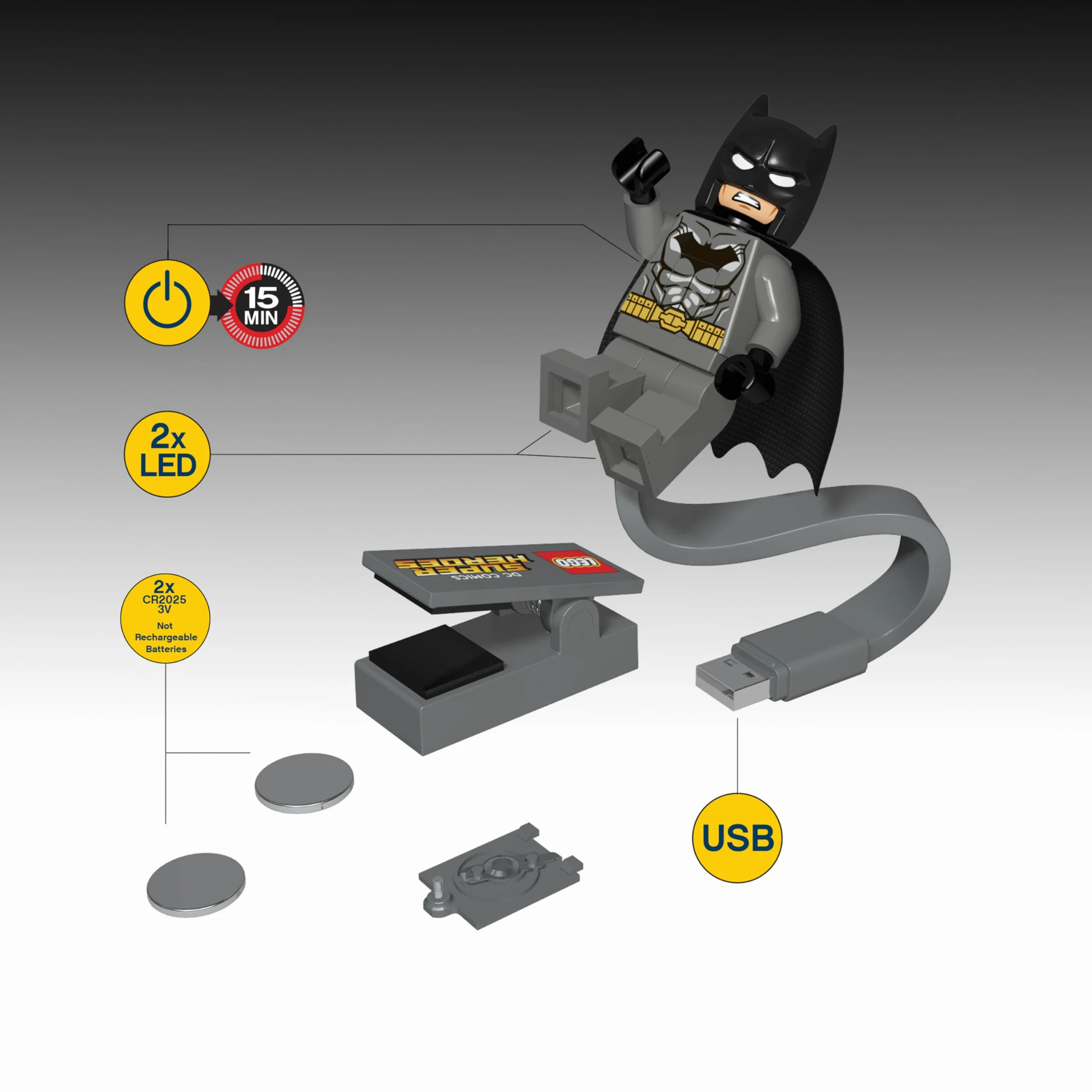 IQ LEGO DC Super Heroes Batman - Luce USB del libro (CL20) | Alimentazione a batteria o USB