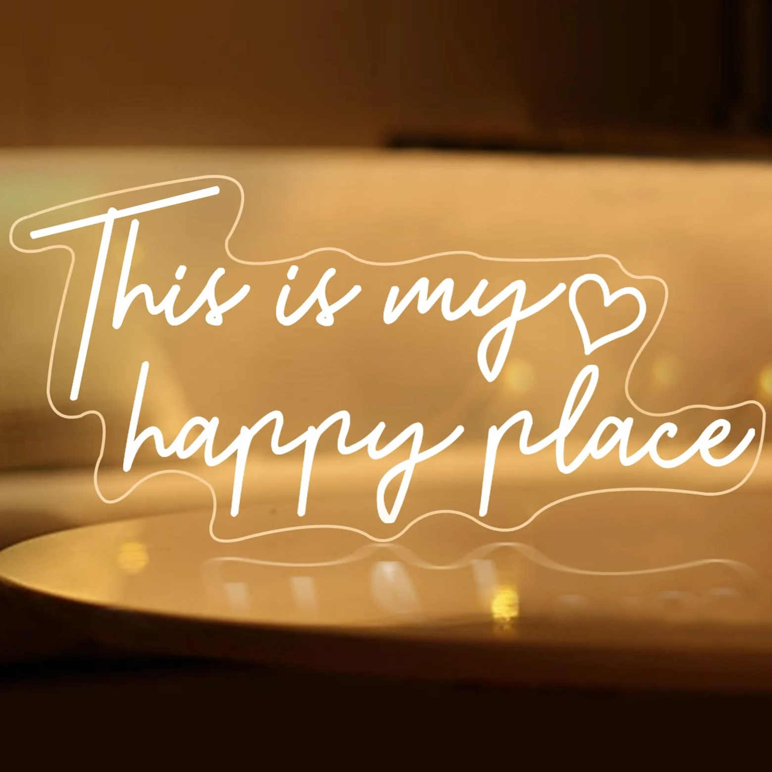 Segnale al neon con testo in inglese "This is My Happy Place", luce LED bianca calda, decorazione estetica per camera da letto per adolescenti, segnali luminosi al neon per camera da letto, soggiorno