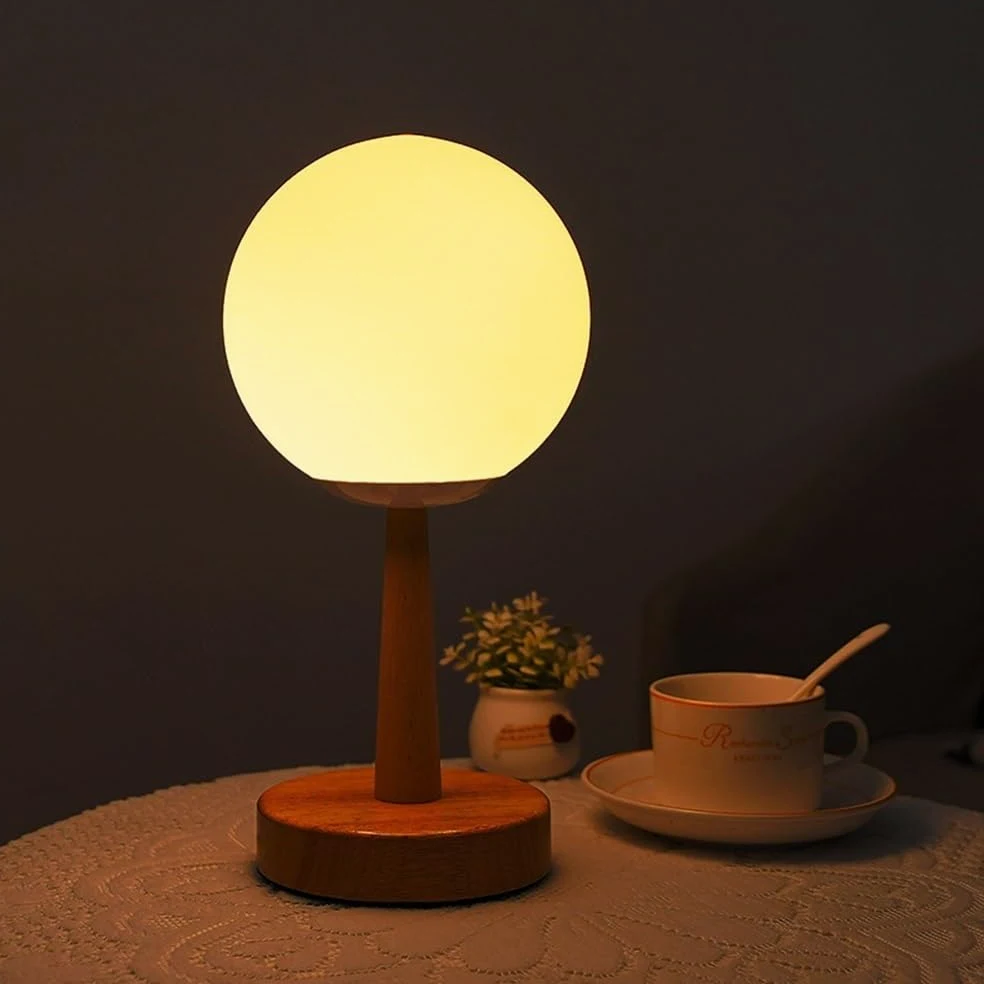 Lampada da comodino Piccola lampada da tavolo in legno decora la scrivania, il comodino, camera letto, lo studio, luce notturna in vetro Lampade per la camera da letto