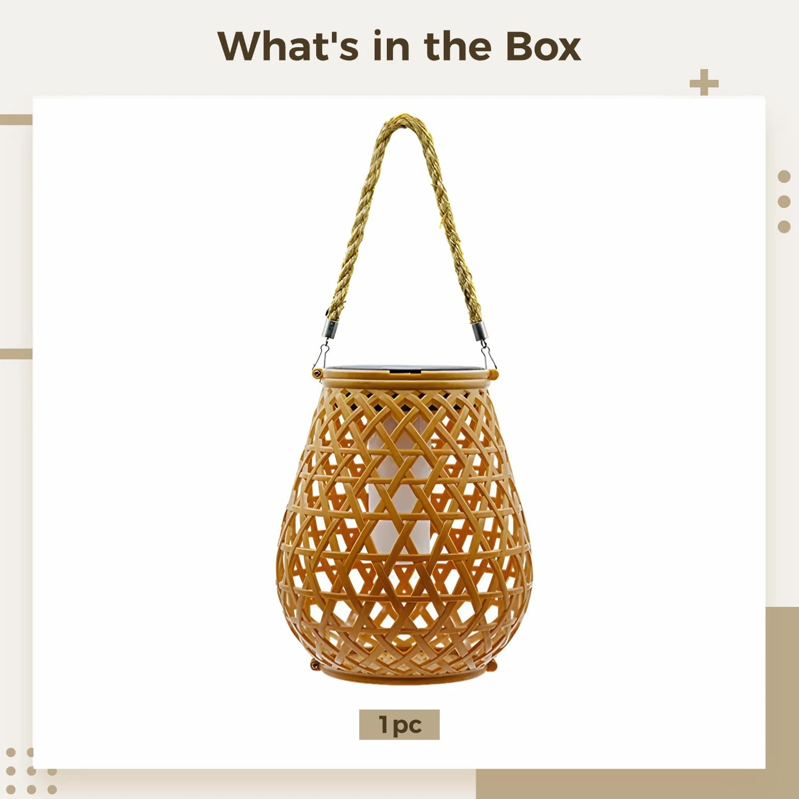 Lanterna da tavolo in rattan intrecciato a energia solare, altezza 35 cm, diametro 17 cm, grado di protezione IP44, ideale per giardini e balconi