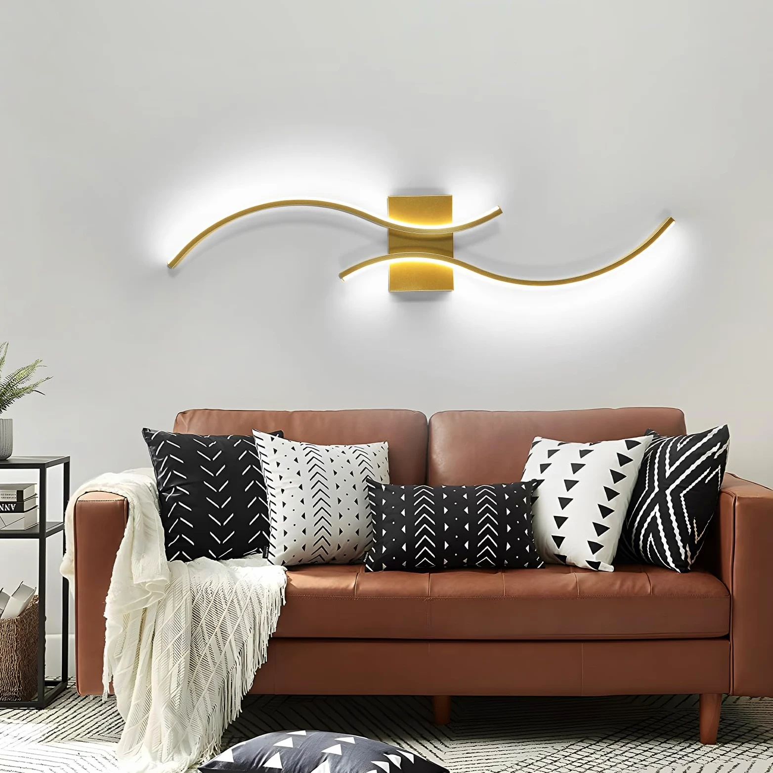 Goeco Applique LED da Parete Interni, 32W 80 CM Luci da Parete Dimmerabile Lunga con Telecomando 3000K-6500K con 2 Luminosi Ondulati per Soggiorno, Camera da Letto, Dorato