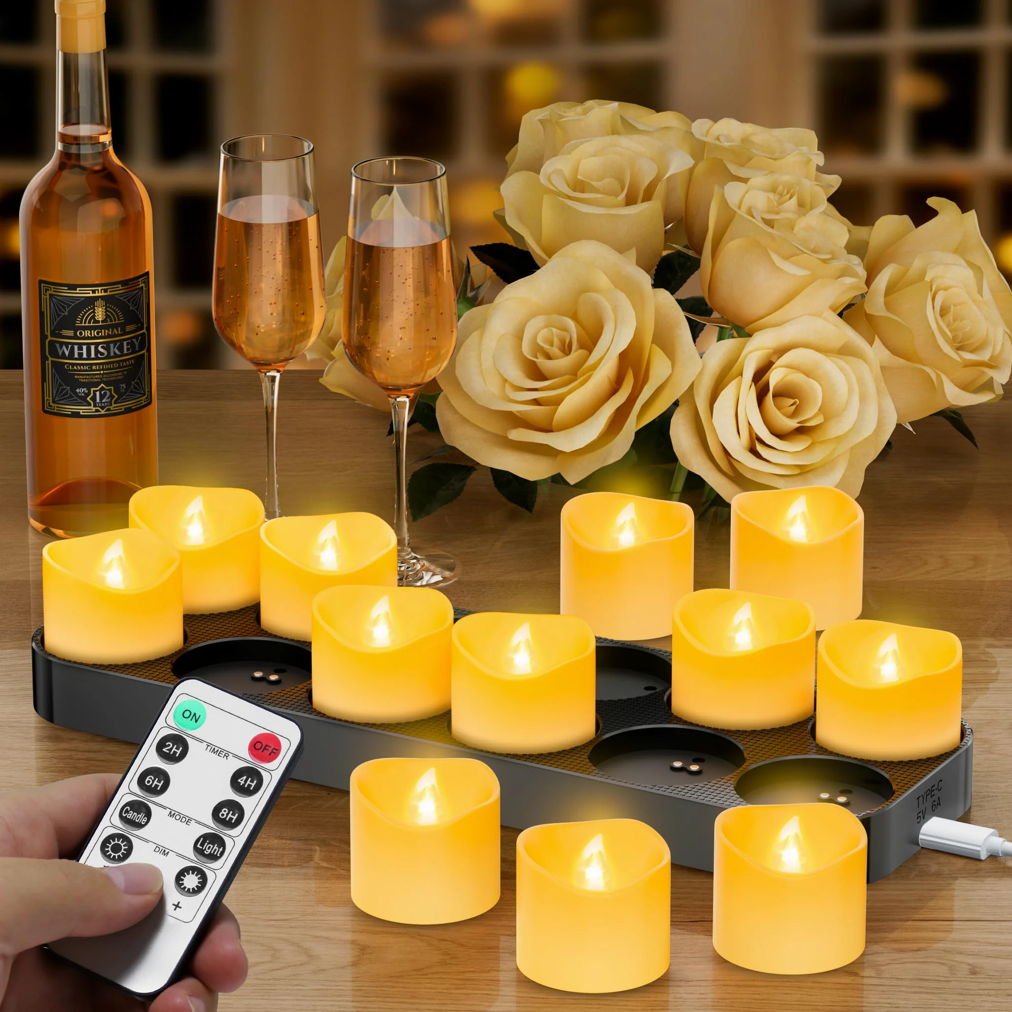 daphomeu 12 lumini a LED ricaricabili con telecomando e funzione timer, stazione di ricarica magnetica, funzionamento 100 H+, candele elettriche tremolanti per decorazioni natalizie e decorazioni da
