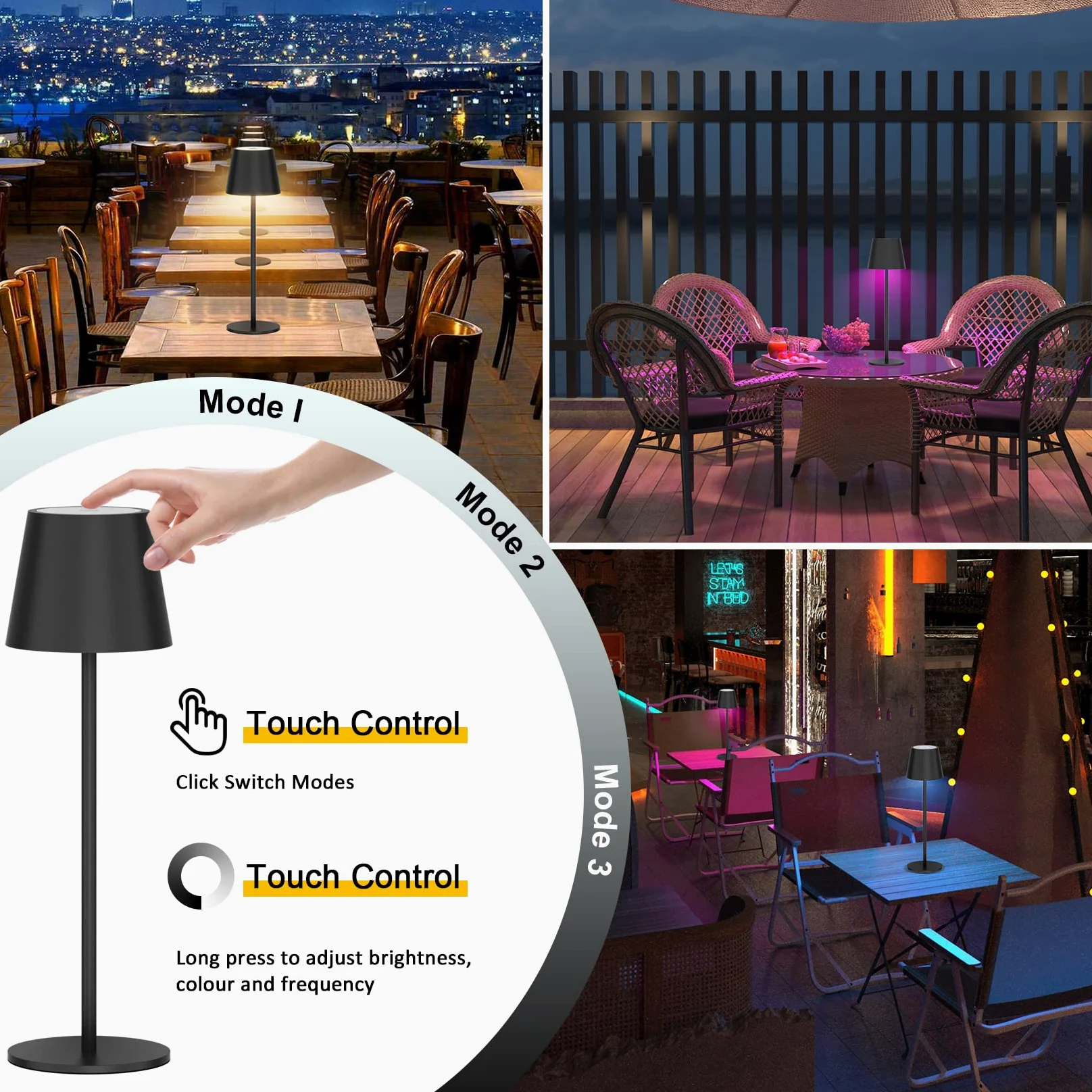 K-Bright 2 pezzi Dimmerabile LED Lampada da tavolo senza fili, Ricaricabile Luce calda Colore e Dimmerazione RGB Impermeabile IP54, scrivania Illuminazione per interni per esterni Nero