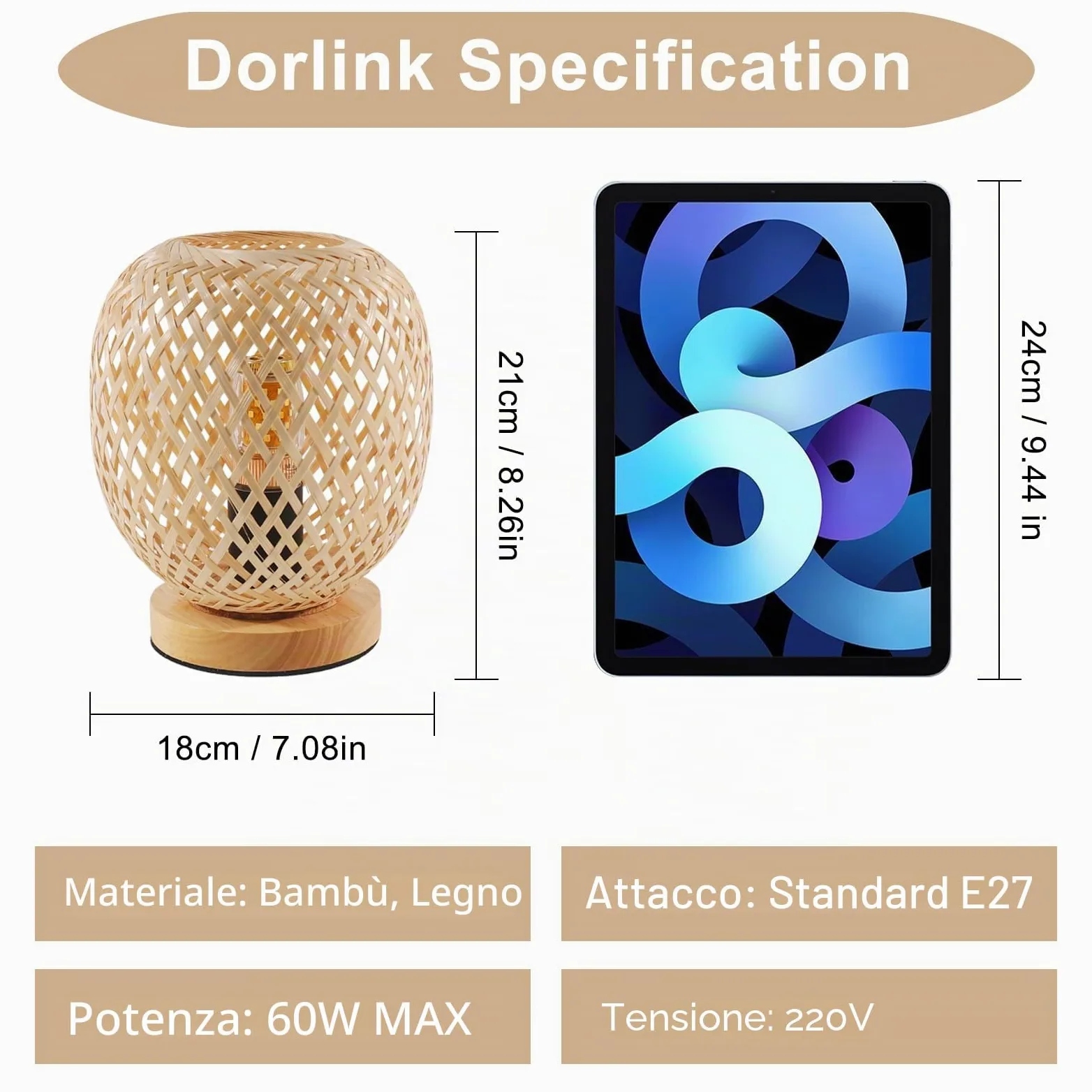 Dorlink Lampada da Tavolo Bambù, E27 Lampada da Scrivania Dimmerabile, Abat Jour da Comodino Vintage, Lampada da Comodino Creativo, Luce Notturna per Camera, Sala Studio (Senza Bulbo)