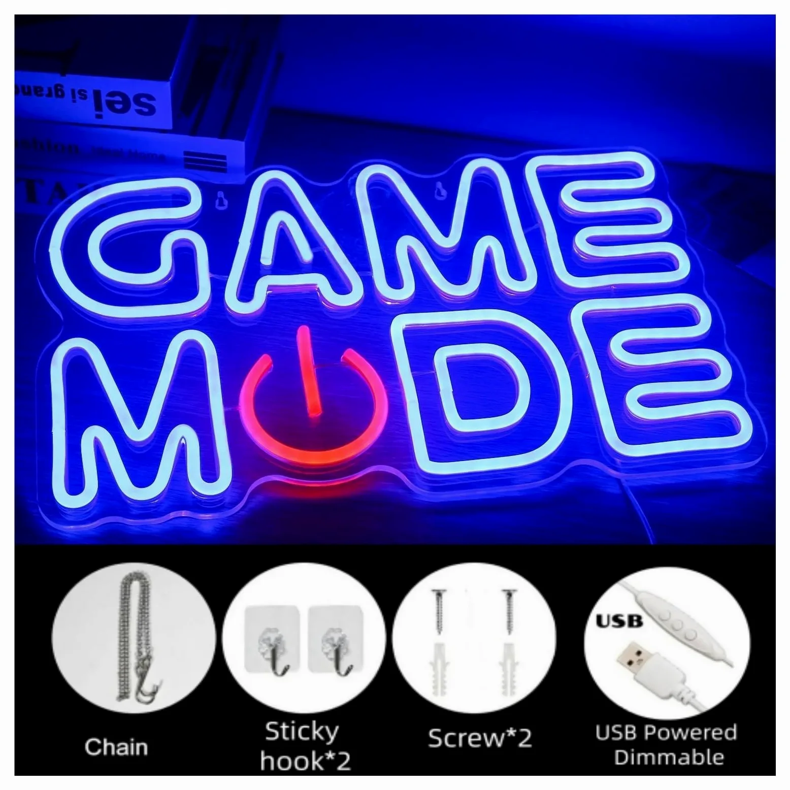 Luci al Neon Da Parete Insegna Al Neon "Game Mode" Per Decorazioni Murali Sala Giochi Camera Da Letto Di Casa Area Videogiochi Luci A Led Dimmerabili 43x22cm
