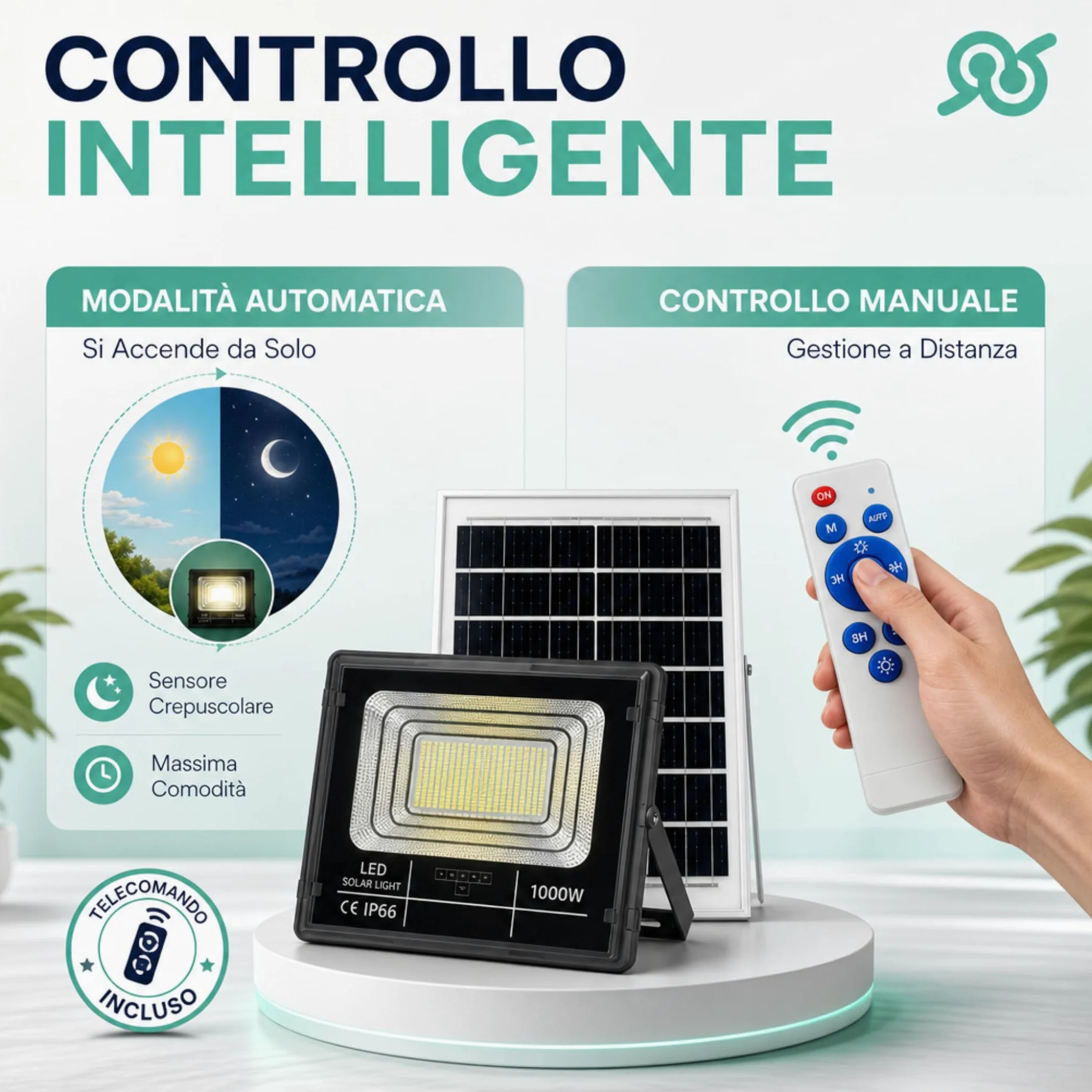tempo di saldi Faro Led Esterno con Pannello Solare 1000w - Faro Solare da Esterno Potente con Telecomando, Luce Esterna Impermeabile per Giardino e Cortile, Fari a Led ad Alta Efficienza