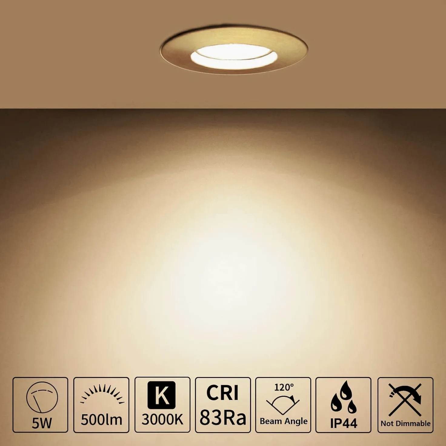 HiBay 10 Faretti Led da Incasso per Cartongesso 5W Ultrasottili Faretti Led Soffitto Incasso 500LM,3000K Bianco Caldo,220V Inox IP44,Diametro Foro Ø60mm per Bagno,Esterno