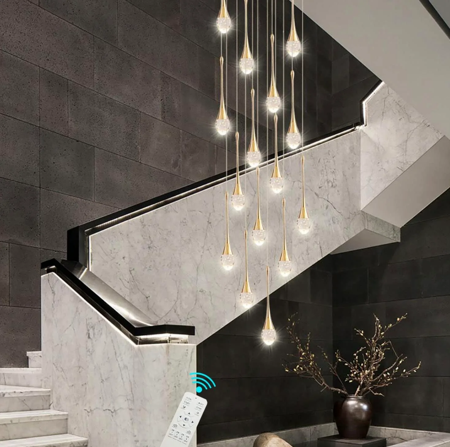 Lampadario Soggiorno Moderno Dimmerabile A Soffitto Led Lampadari Dorato Lampadario Di Cristallo A Goccia Di Pioggia Per Ingresso Corridoio Villa,Oro Lampada A Sospensione Orientabile A 26 Luci