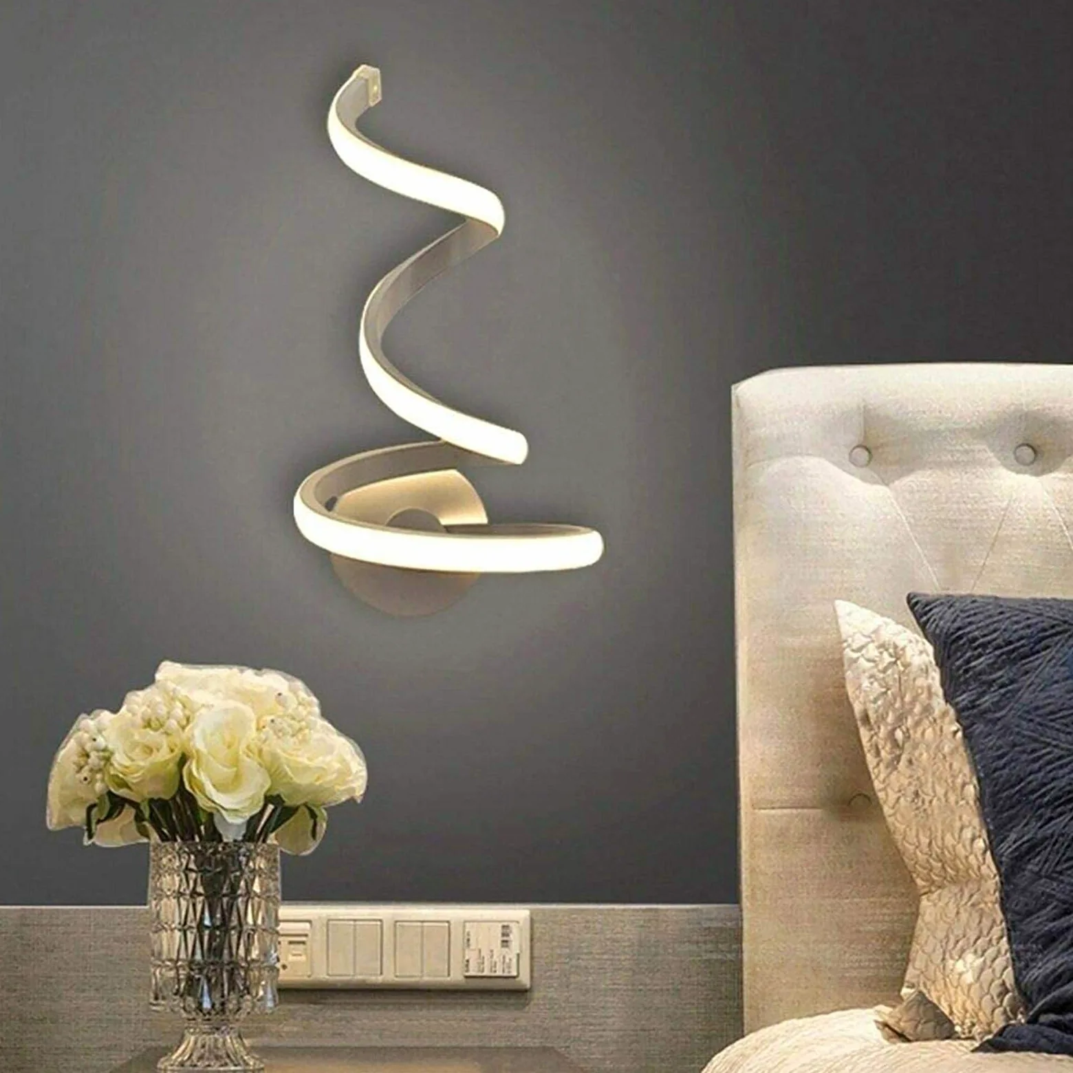 Modeen Lampada da parete a spirale a LED, Semplice e moderna, Creatività da comodino, Camera da letto, in metallo