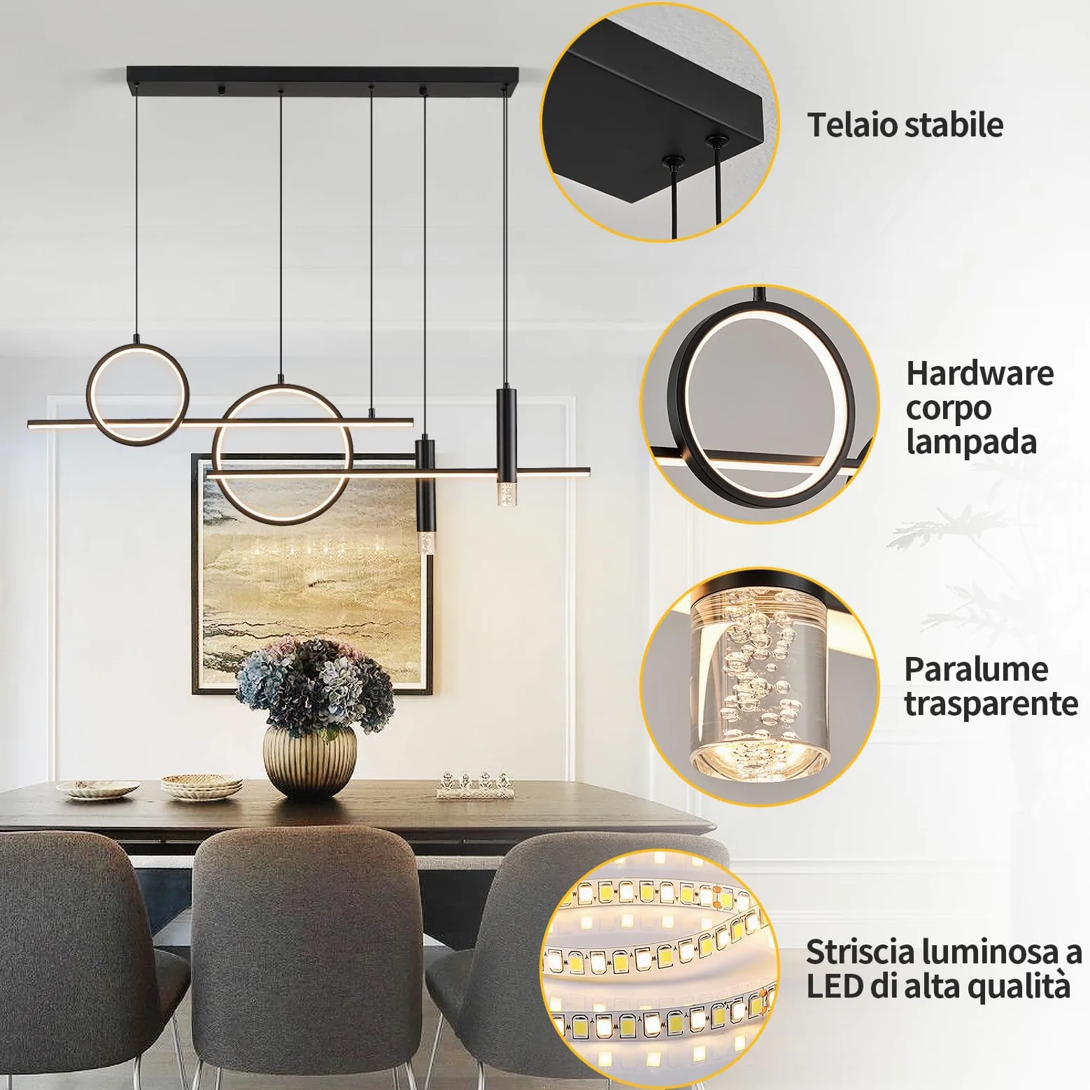 Lampadario Led Sospensione, Lampada a sospensione Moderna, 120cm Tavolo da pranzo Lampadario,Lineare Sospensione Dimmerabile Con Telecomando, Soggiorno, Cucina, Sala da pranzo,Bar (60W)