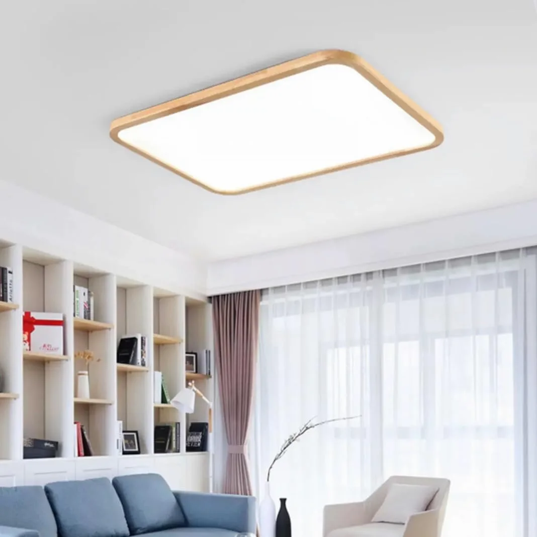 Dimmerabile plafoniera minimalista LED lampada da soggiorno in legno moderna lampadario rettangolare ultrapiatta pannello acrilico plafoniera con telecomando per camera da letto ufficio studio 90x60cm