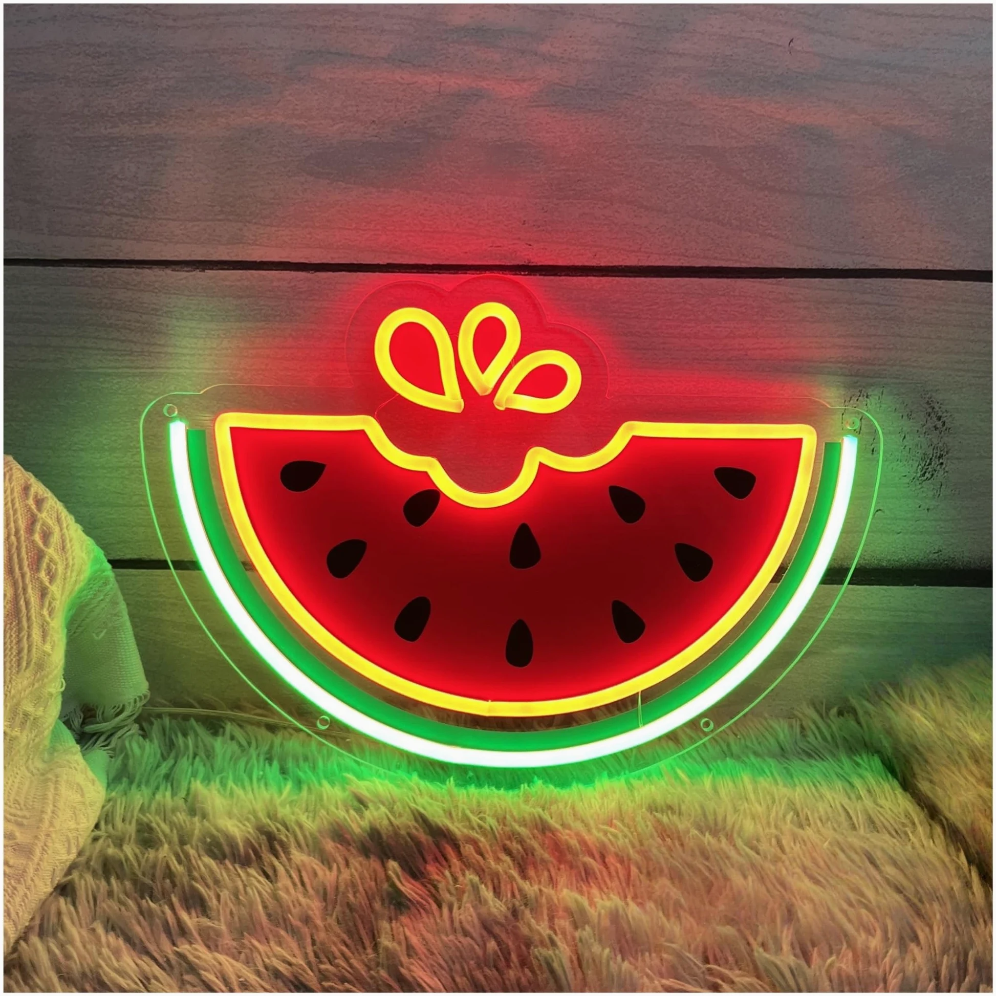 Insegna al Neon Insegna Al Neon Con Anguria, Luce A Stampa UV, Adatta Per Bar Di Frutta E Succhi, Decorazione Da Parete 32cmx45cm