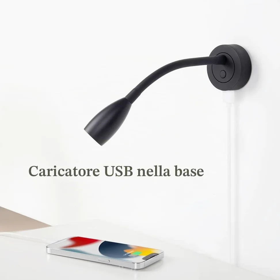 2 x Lampade da Lettura a LED 12V Dimmerabile Spot Camper Barca Lampada da Parete da Comodino 24V Flessibile a Collo di Cigno, Per Caravan Furgone, con Caricatore USB&Interruttore Dimmer