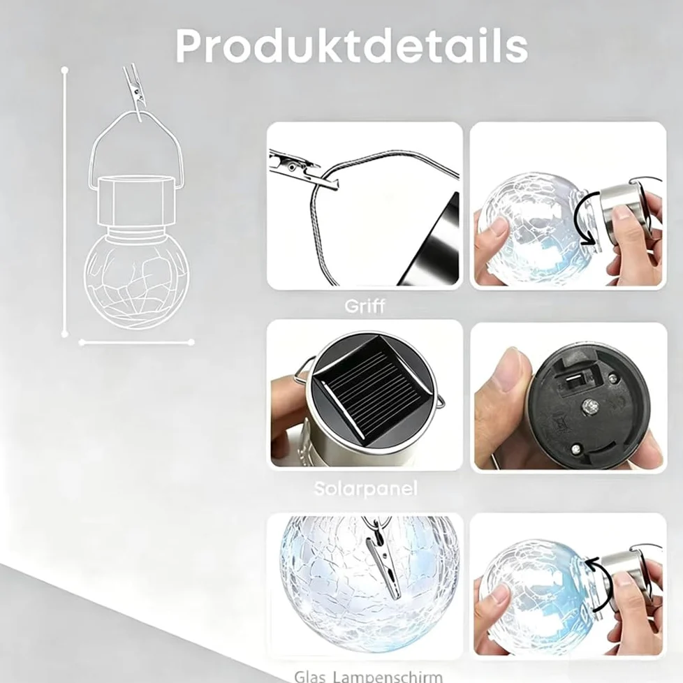Piccole lampade solari per esterni da giardino, sospese, con clip, lampada solare per esterni, cambia colore automatico, lampadine solari per esterni, lampada solare da appendere in vetro rotto