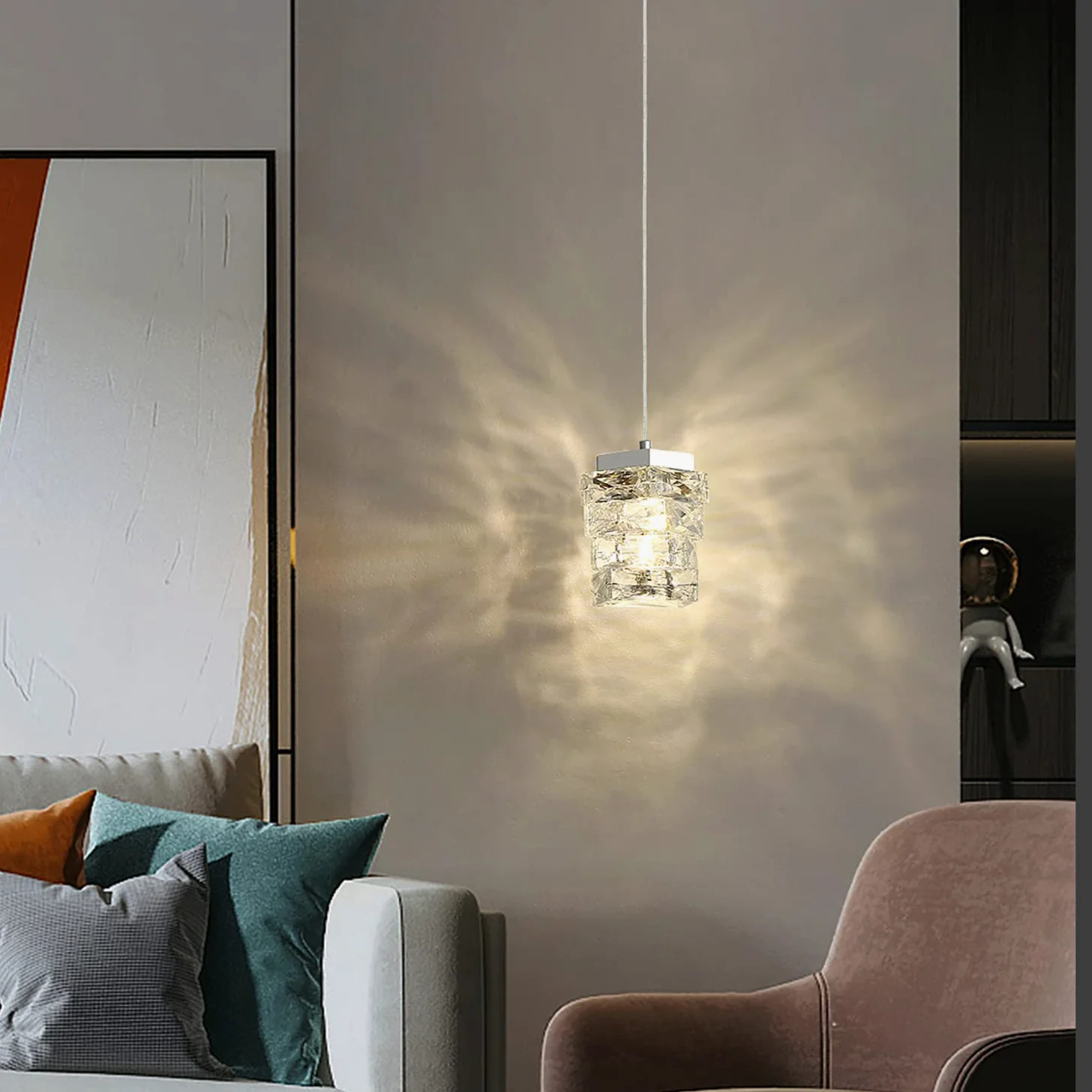 Moderna Lampada A Sospensione In Cristallo, 3 Colori Lampada A Sospensione A LED, Altezza Regolabile, Per Camera Da Letto Isola Della Cucina Sala Da Pranzo Corridoio (Argento)