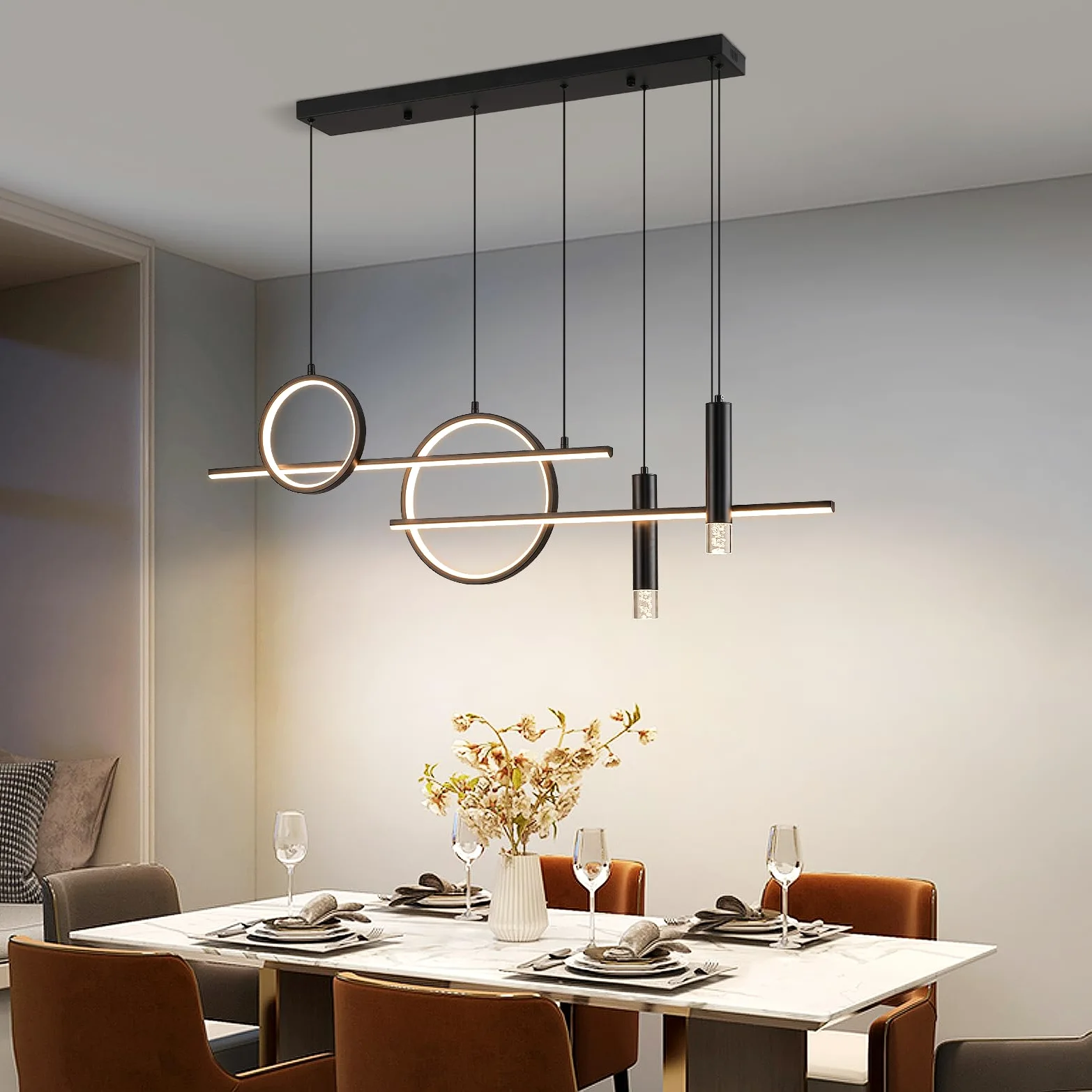 Lampadario Led Sospensione, Lampada a sospensione Moderna, 120cm Tavolo da pranzo Lampadario,Lineare Sospensione Dimmerabile Con Telecomando, Soggiorno, Cucina, Sala da pranzo,Bar (60W)