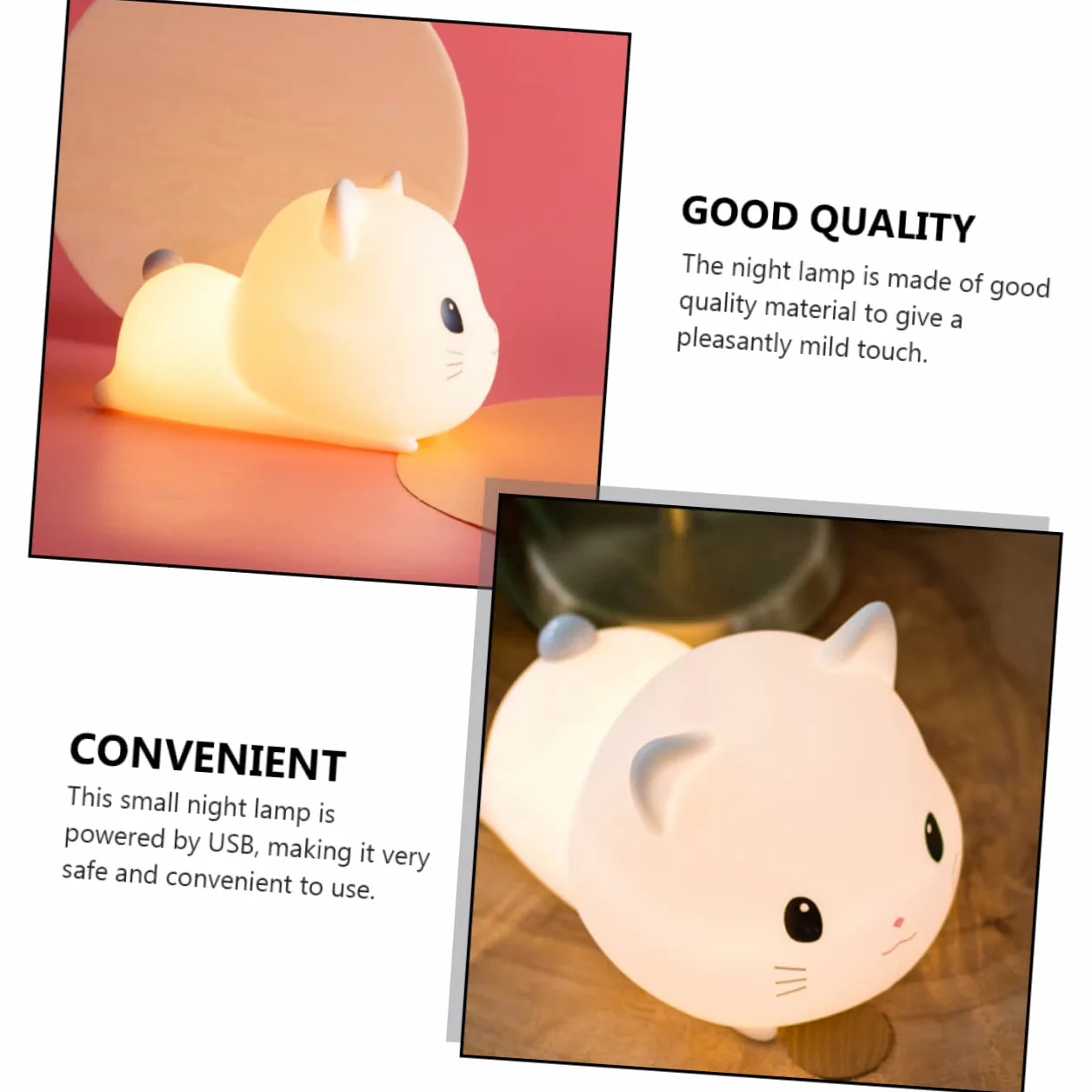 OSALADI Lampada da Notte Gatto in Silicone Usb, Luce per Camera Bianca