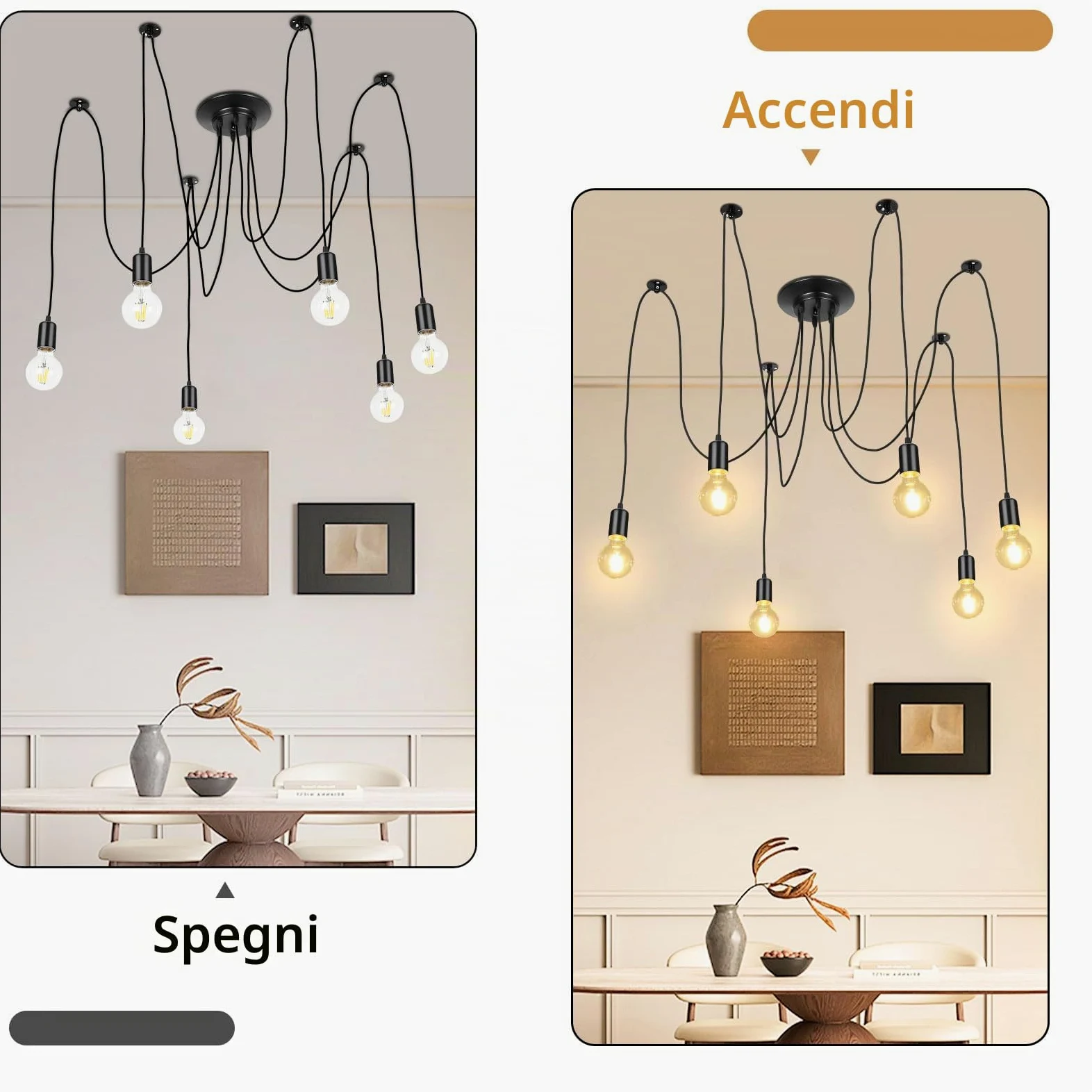 Lightess Lampadario a Ragno 6 Luci, Lampade a Sospensione Nero Industrial Lampadario Pendente Moderne Lampadari Soffitto Vintage per Camera da Letto Soggiorno