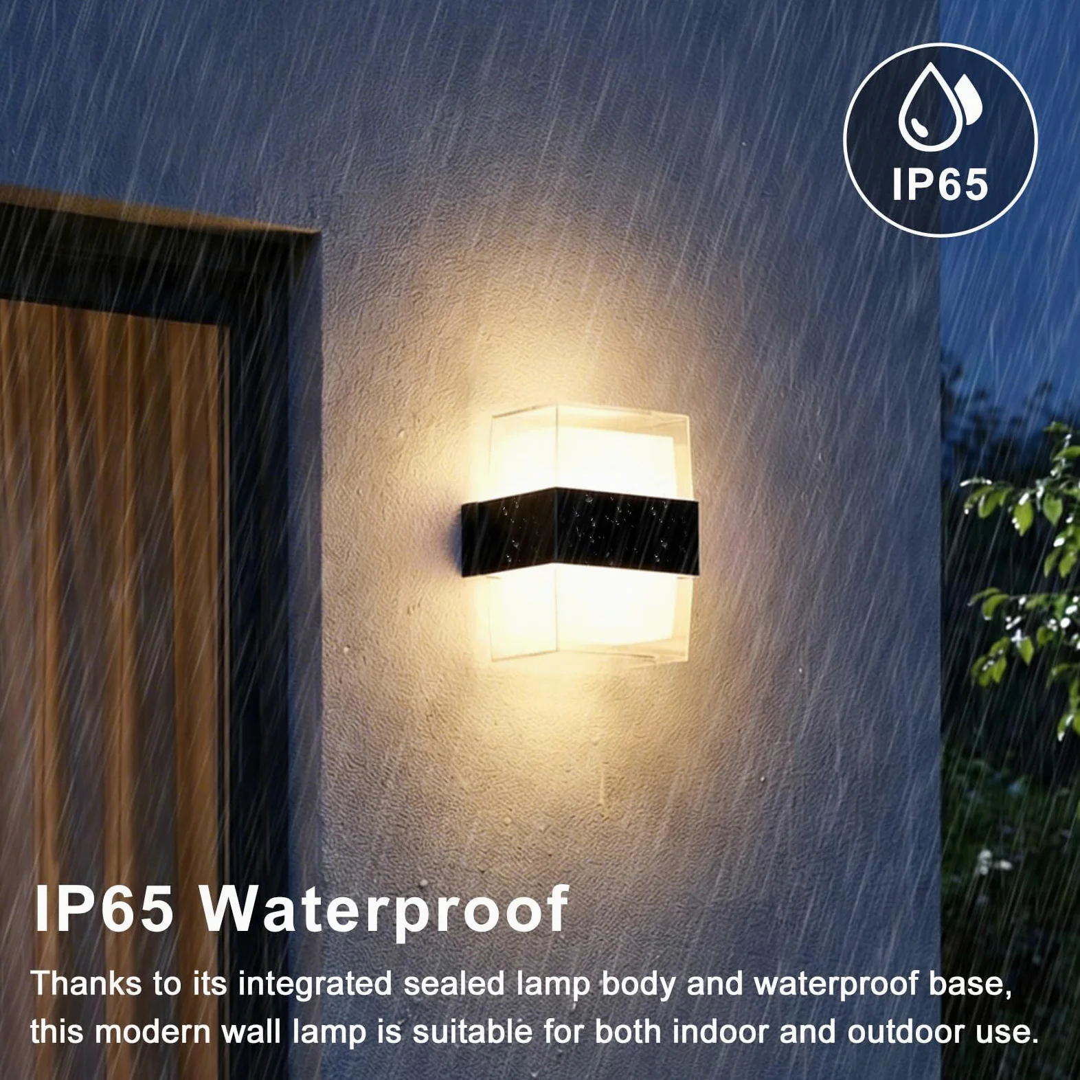 12W Applique da Parete LED Interno, IP65 Lampada da Esterno a Parete Moderna, 1200LM 3000K Up-and-Down Illuminazione, Luce Bagno da Muro per Soggiorno, Camera da Letto, Balcone, Nero 2 Pezzi