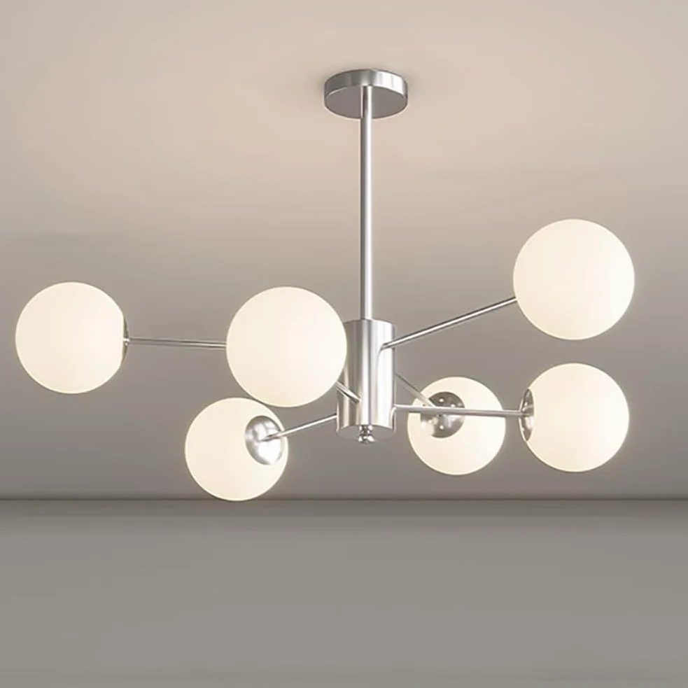 Lampadario Moderno a Sfera in Vetro, Illuminazione a Sospensione con Finitura cromata, plafoniera per Interni E27 per Cucina, Sala da Pranzo, Camera da Letto(6 Lights, Chrome)
