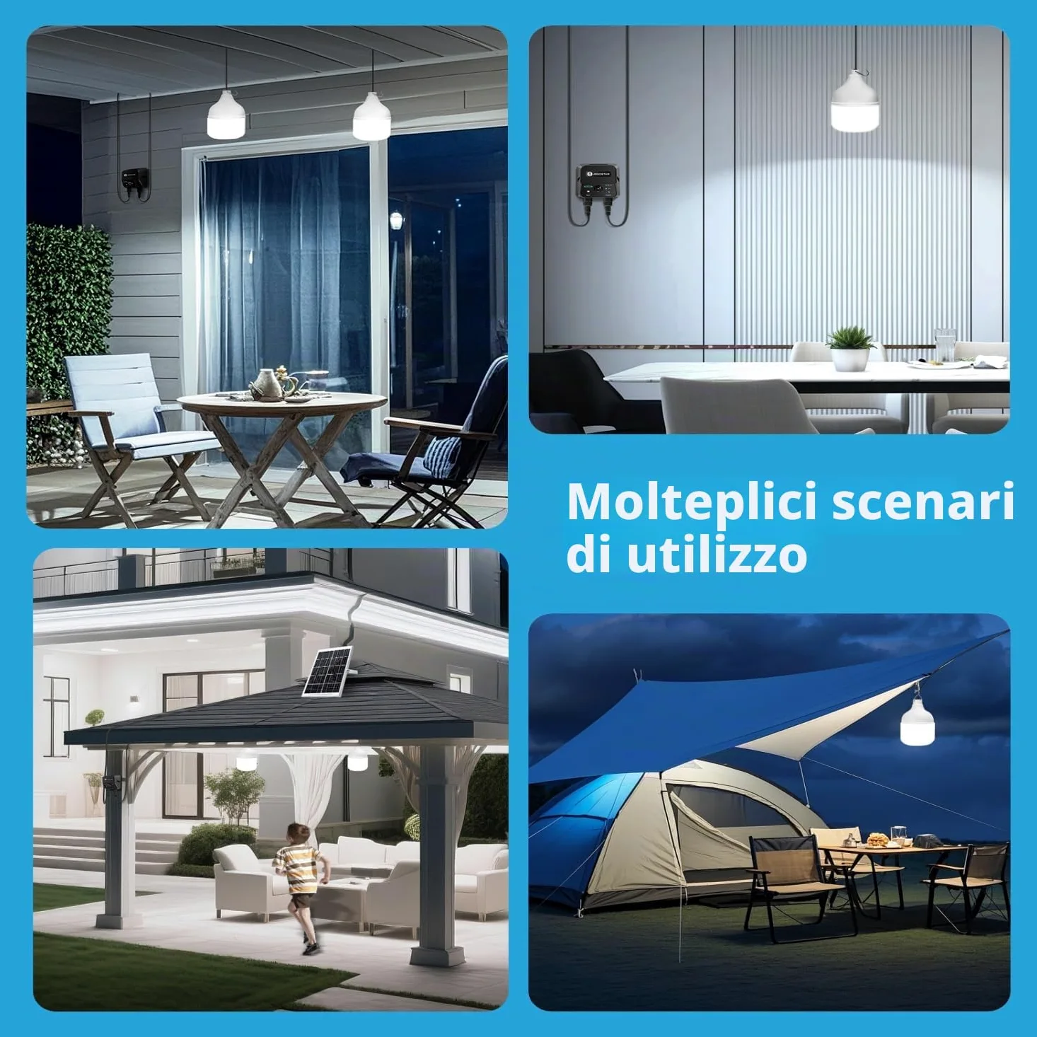 Aigostar- Lampadina Solare da Esterno, 70W, 6500K, Con Sensore di Movimento, Telecomando, Scatola di Accumulo di Energia, Cavo da 11M, Lampada Solare, IP65 Impermeabile, per Interno, Garage, Giardino
