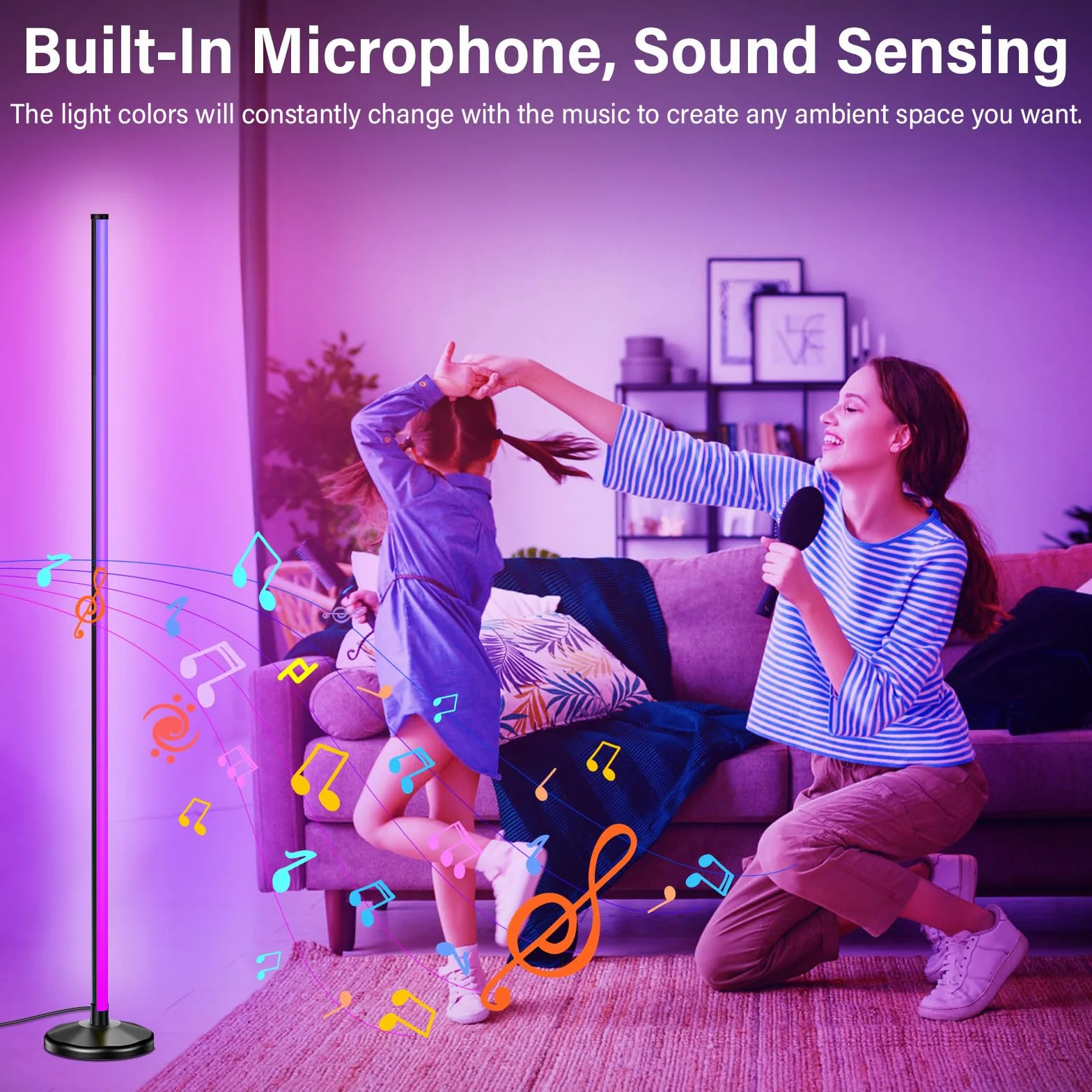 NIKYJM Lampada da Terra LED, 145cm Lampada RGB da Terra Piantana Lampada da Terra con Telecomando e Bluetooth APP, 16 Milioni Colori e 300 Modalità, Musica Sincronizzazione e Timer, DIY Modalità