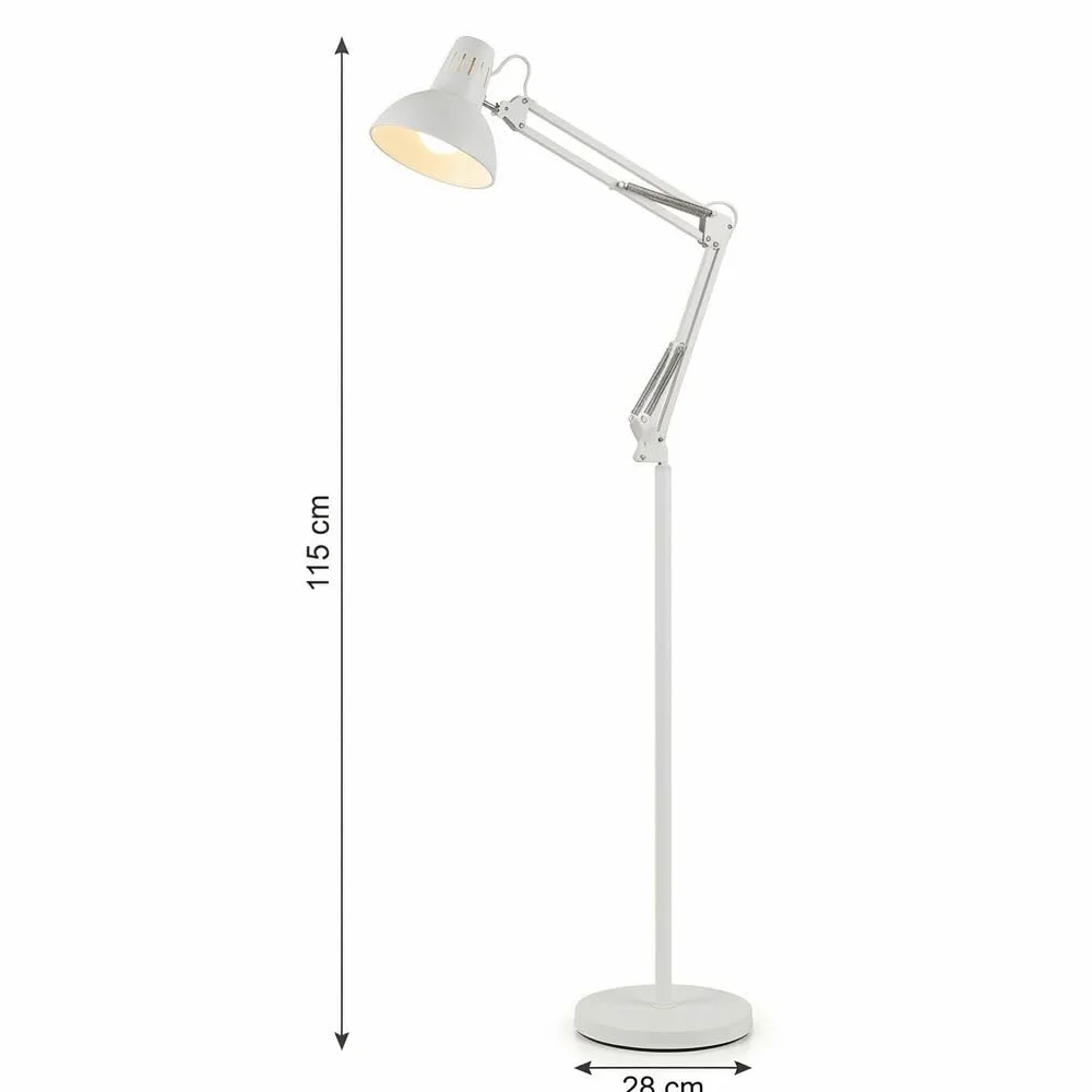 MAKA Lampada da Terra Moderna Piantana per Soggiorno Luce Lettura Orientabile Metallo Presa E27 Lampada da Ufficio Design Minimalista Illuminazione Interni Base Stabile 28x28x115cm 5kg (Bianco)