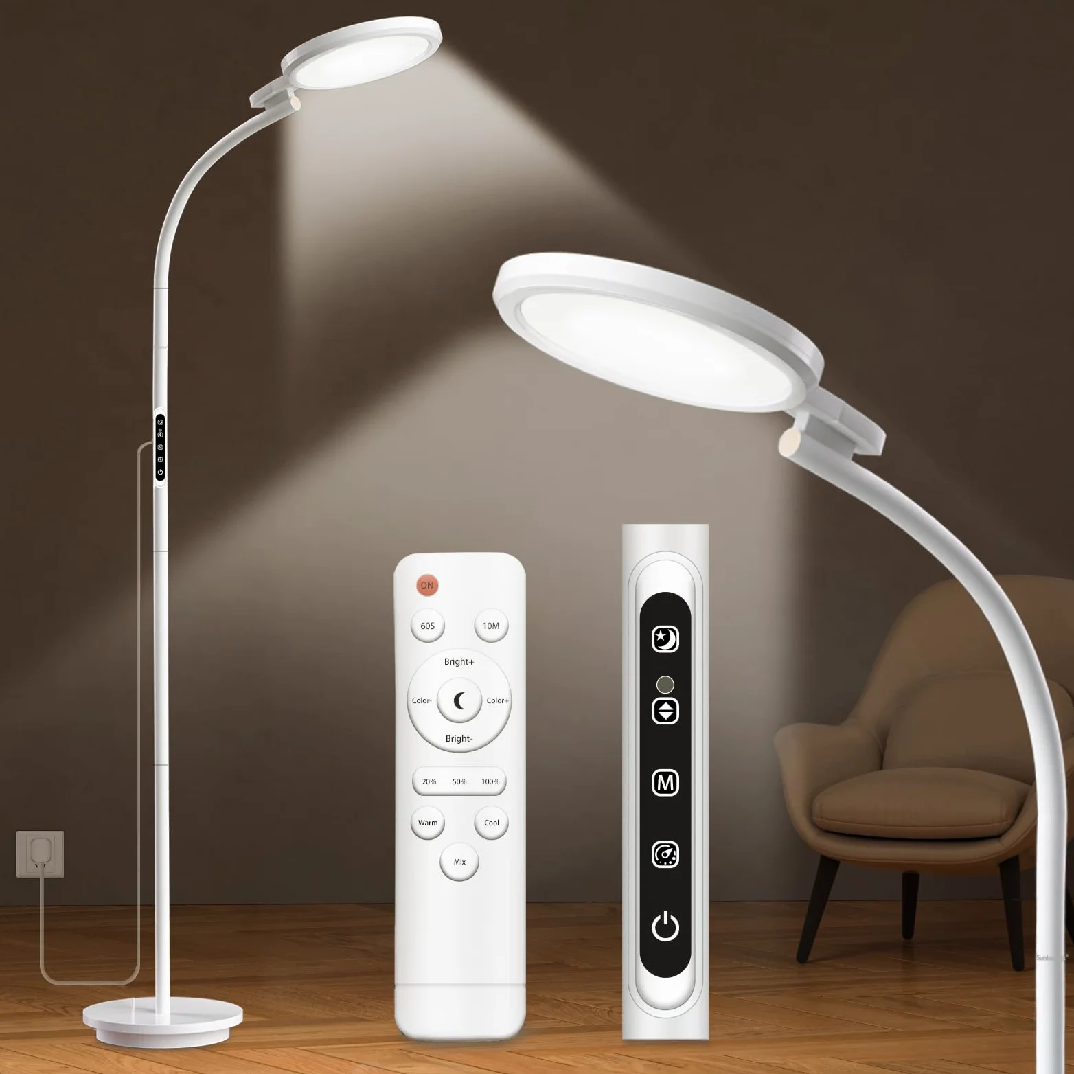 Lampada10000 Lux, Lampada con 3 Timer, 5 Temperature di Colore, 5 Livelli di Luminosità Daylight Lampada per Lettura, Ufficio, Casa (Bianca)