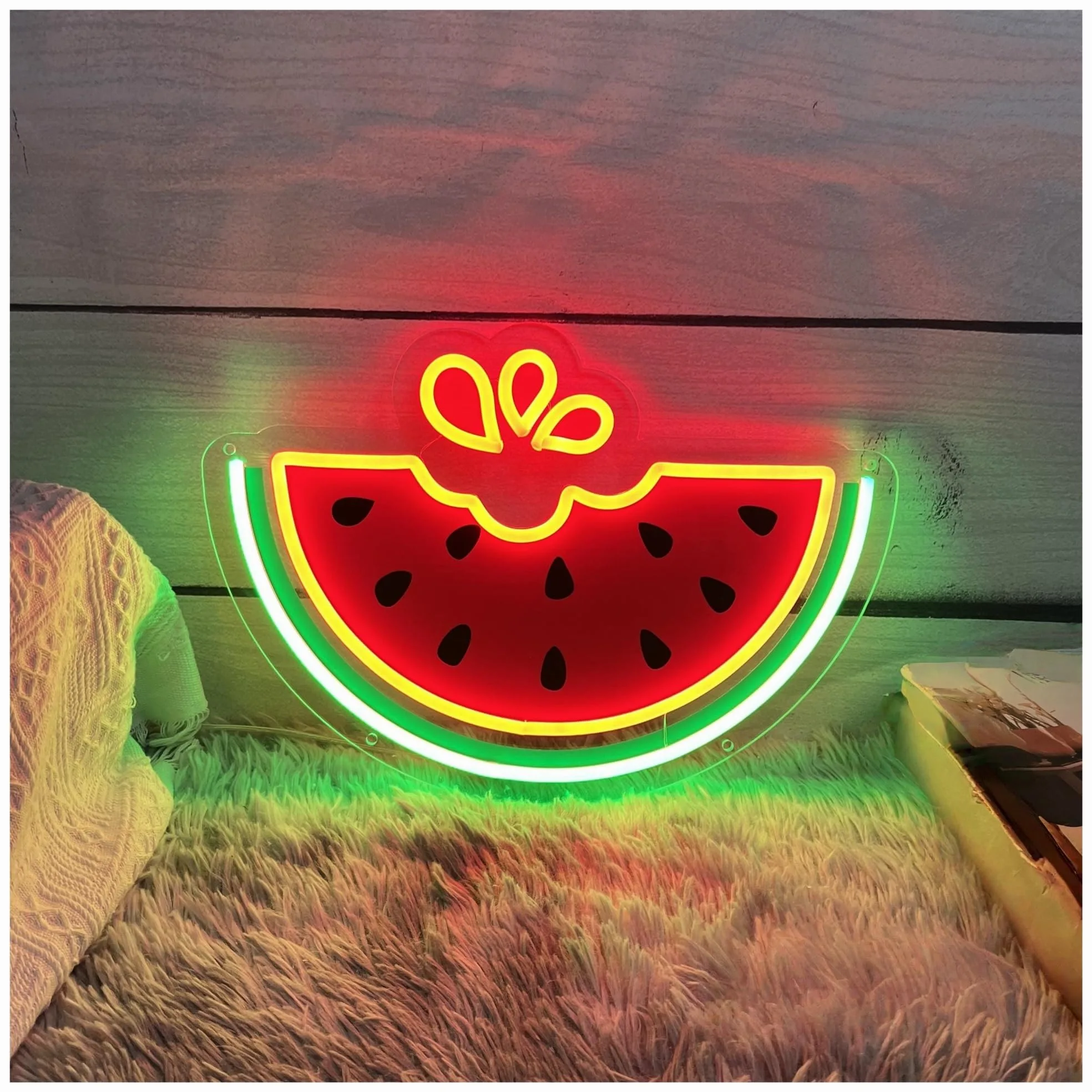 Insegna al Neon Insegna Al Neon Con Anguria, Luce A Stampa UV, Adatta Per Bar Di Frutta E Succhi, Decorazione Da Parete 32cmx45cm