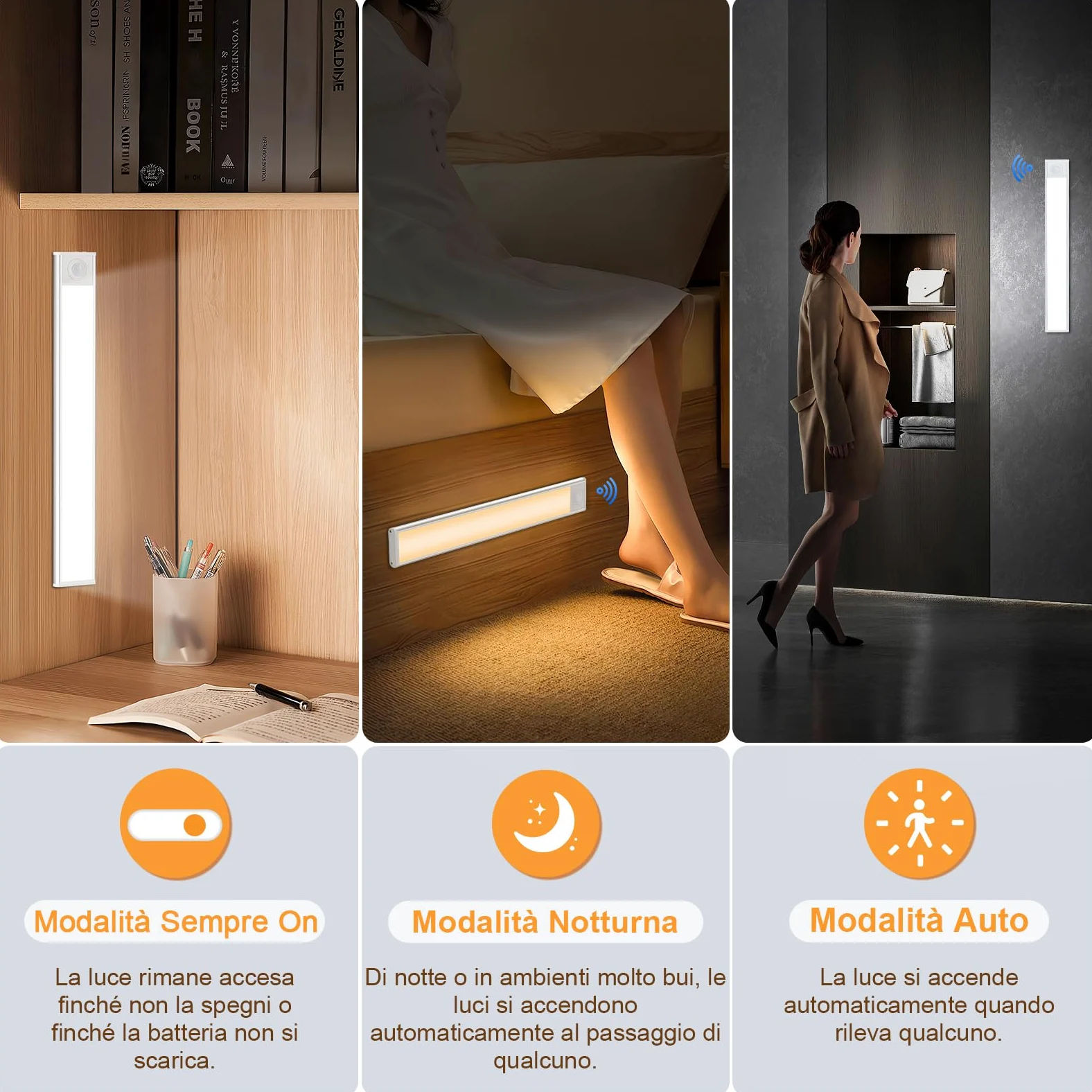 TRUMPETS 30CM Luce Armadio Con Sensore Movimento 3 Colore 2500mAh USB-C Ricaricabile, LED Sottopensile 3 Modalità Magneti, Per Cucina, Scale