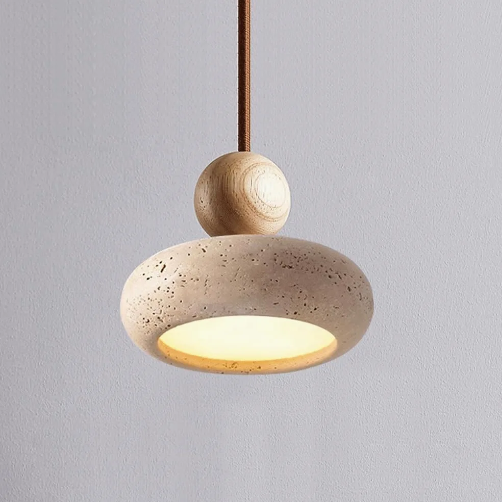 Piccola Lampada a Sospensione in travertino Giallo, lampadario a Sospensione sul Comodino in Stile Wabi-Sabi, plafoniere a LED Vintage per Sala da Pranzo, Bar, Cucina, 3000K - Luci Calde