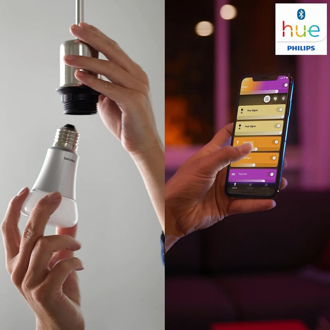 Philips Hue White and Color Ambiance Starter Kit 2 Lampadine Smart con Bluetooth Attacco E27 e un Bridge Hue per Controllo del Sistema