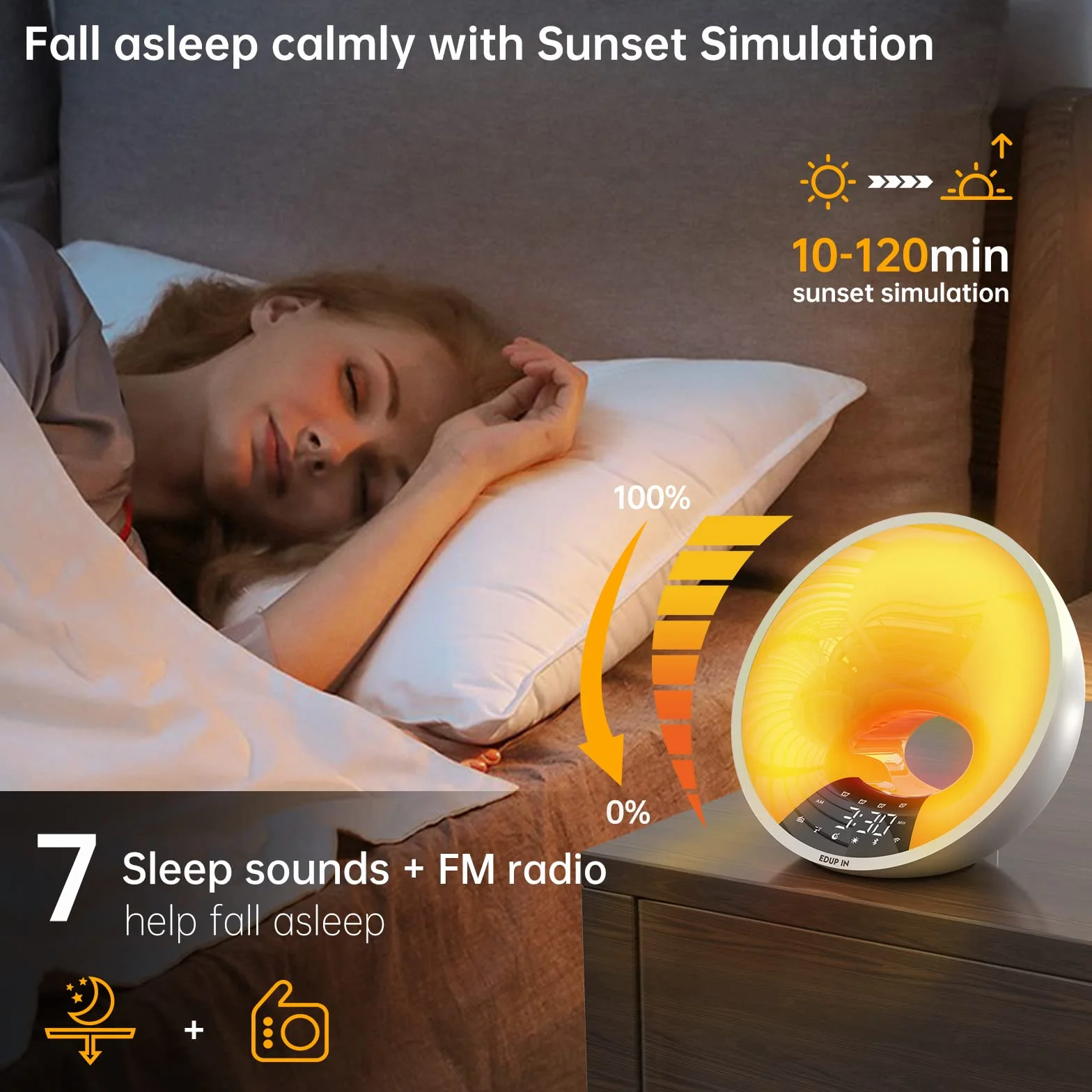 EDUP IN Luce Sveglia Luce Alba Simulazione Aiuti al Sonno Adattatore Di Controllo APP doppia Sveglia Snooze 16 Milioni Di Colori Luce Notturna 7 Suoni Dimmerabili Connessione USB Radio Bluetooth