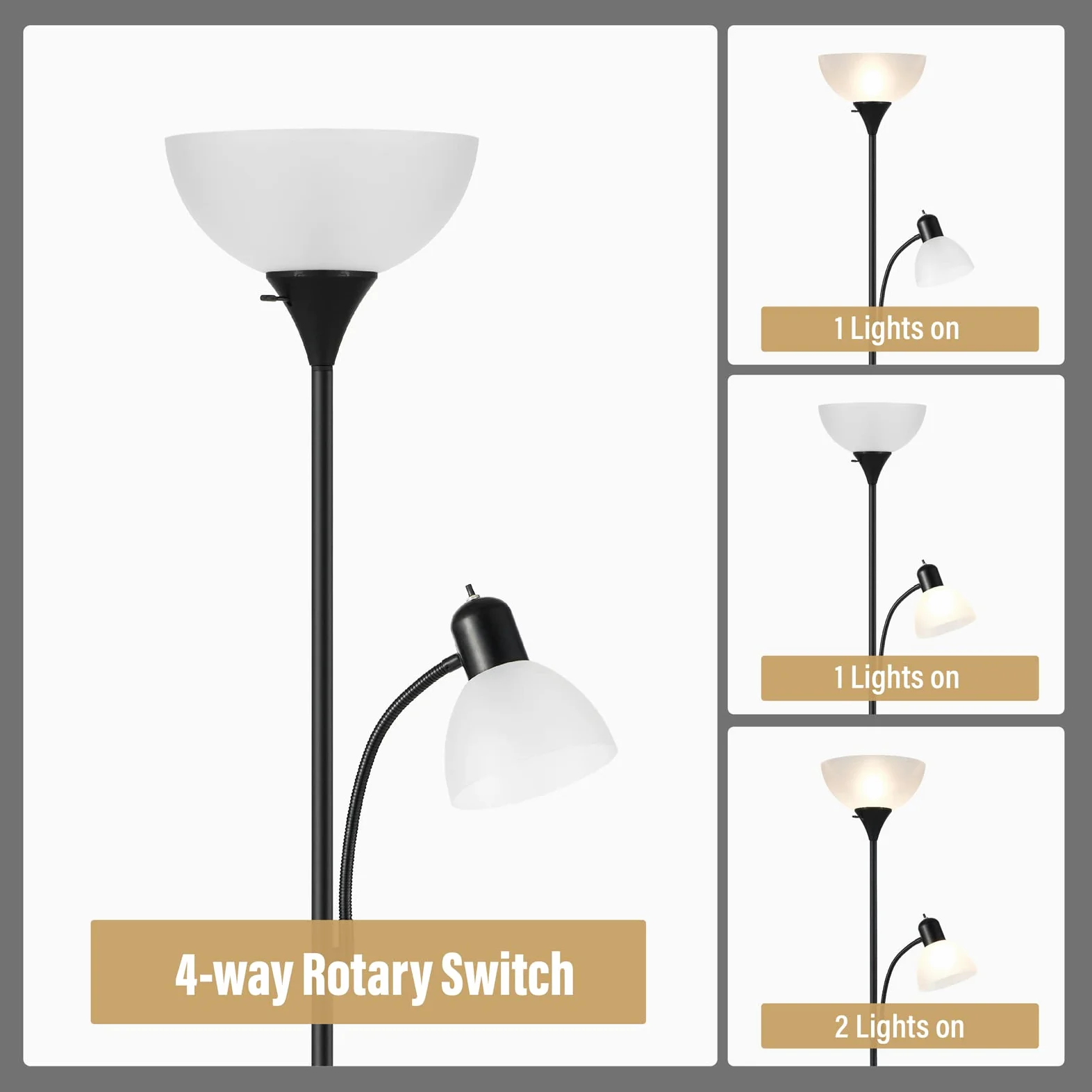 HonoDing Lampada da terra nera regolabile con luce di lettura Lampada da terra moderna per soggiorno/ufficio alta 72" - 10 watt con luce di lettura laterale Lampada ad angolo (nero)