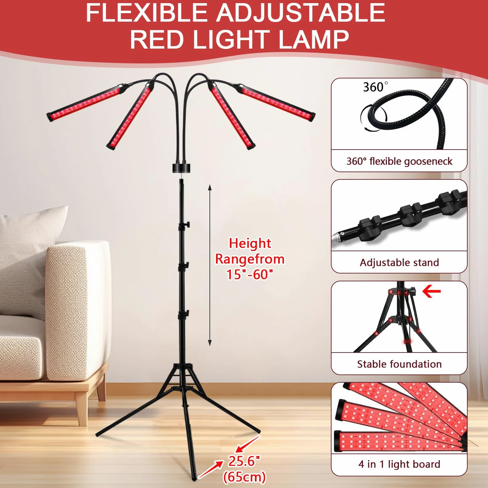 Lampada a infrarossi da 180 LED con supporto, 940 nm e 850 nm e 660 nm a luce rossa