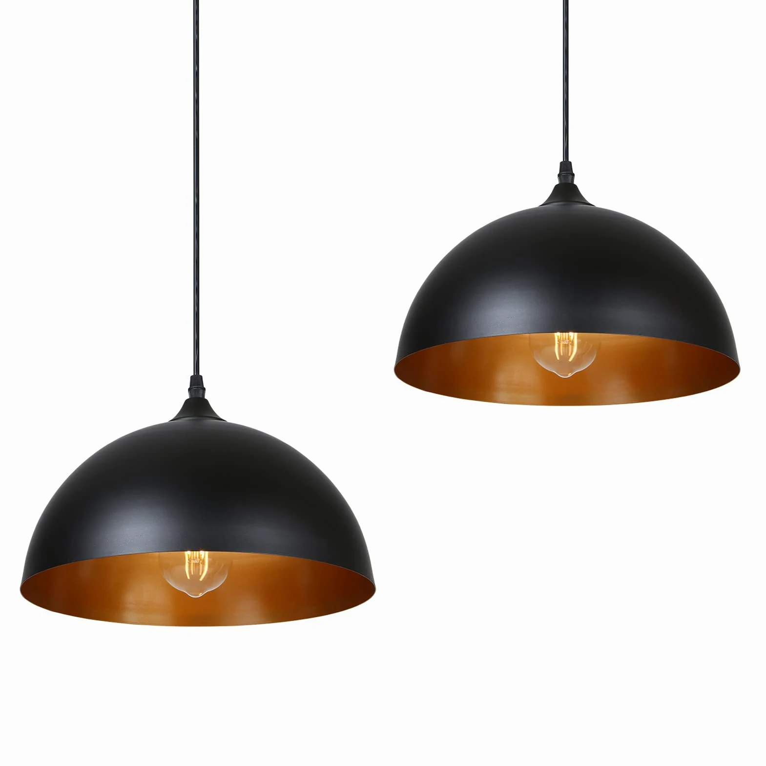 Tomshine Pendente, 2x Lampada a sospensione retrò in metallo, Lampada a sospensione LED vintage industriale, Ø 30cm, bianco (nero)