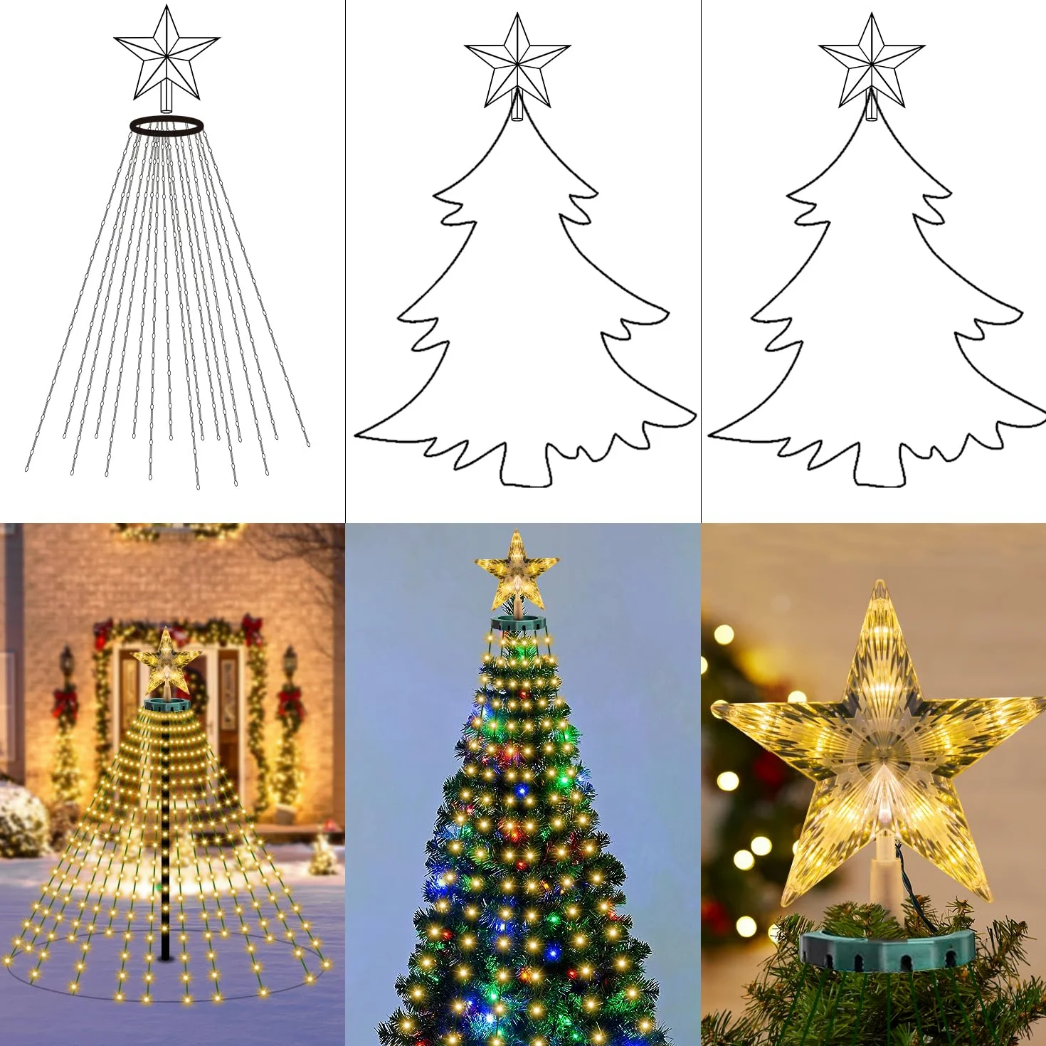 410 LED Luci Albero di Natale, 8 Modalità 2Mx16 Fili Mantello Luci per Albero di Natale a Cascata con Star Topper， Impermeabile Luminarie Natalizie con Telecomando per Interno Esterno Decorazioni | 8 Modalità luminose, Impermeabile Luminarie Natalizie con