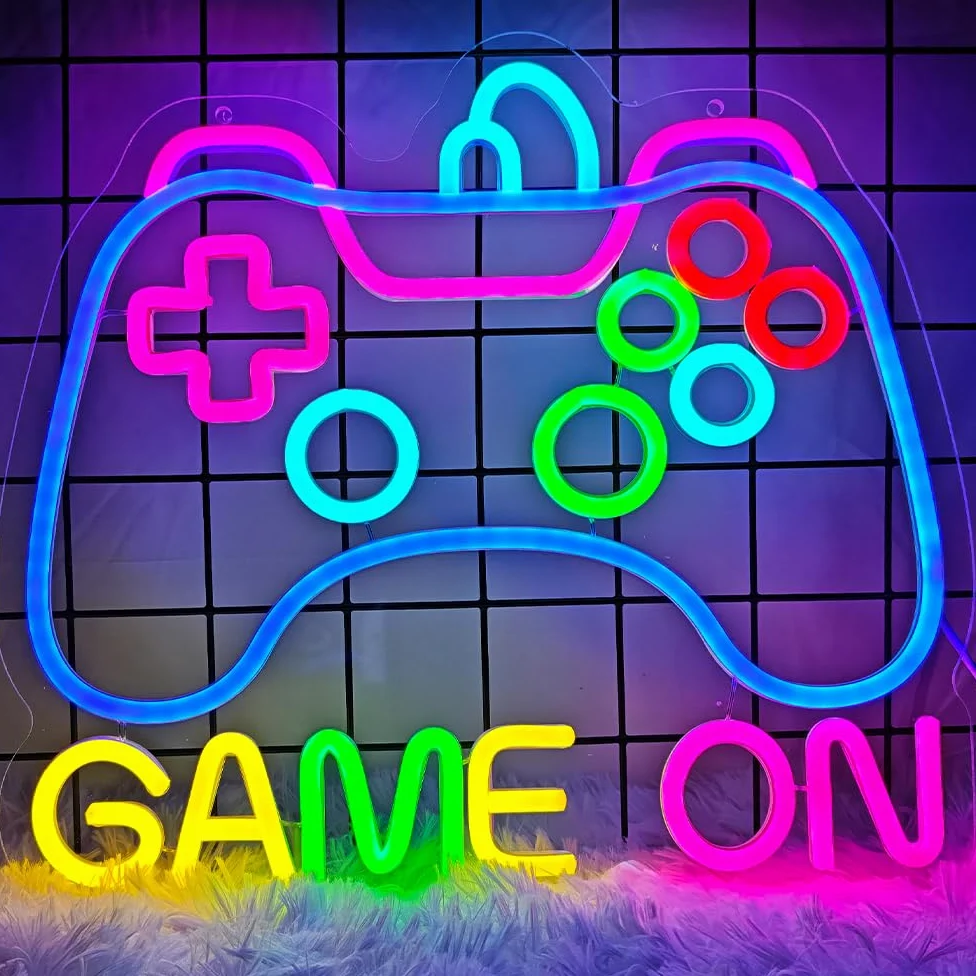 Insegna al neon per decorazione da parete, luce al neon per decorazione della stanza dei giochi, insegna al neon a forma di gamepad, decorazione per la stanza dei ragazzi, miglior regalo per giocatori
