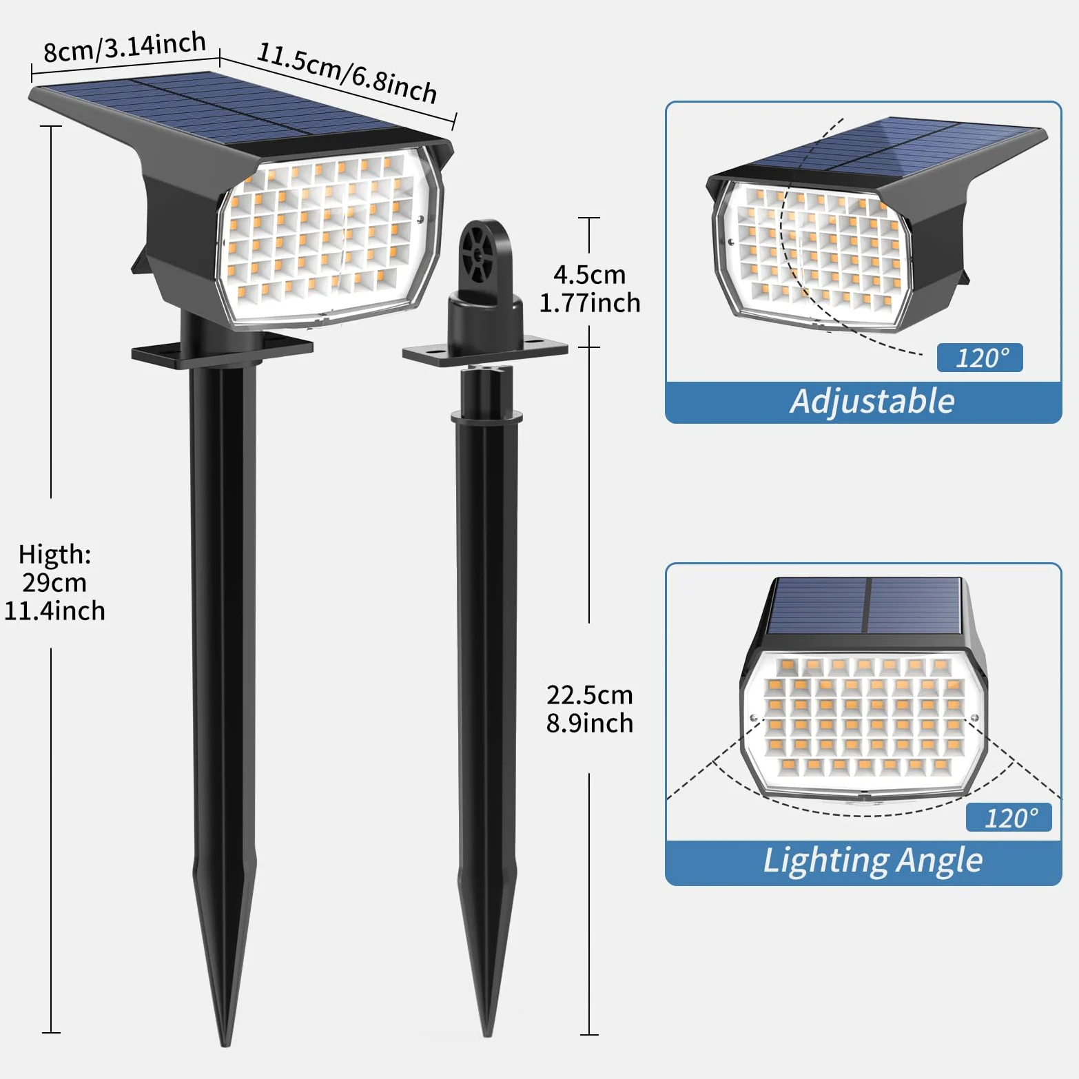 WENATY Faretti solari per esterni impermeabili IP65, confezione da 6 faretti paesaggistici con 46 LED caldi