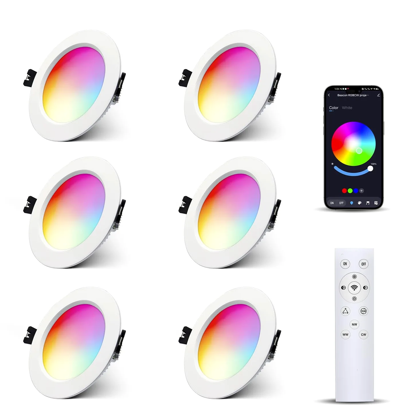 6x faretti da incasso a LED RGBW dimmerable 10W, faretto da soffitto LED Bluetooth APP cambio colore RGB+bianco caldo+bianco freddo, faretti LED rotondo da 230V per soggiorno, camera da letto