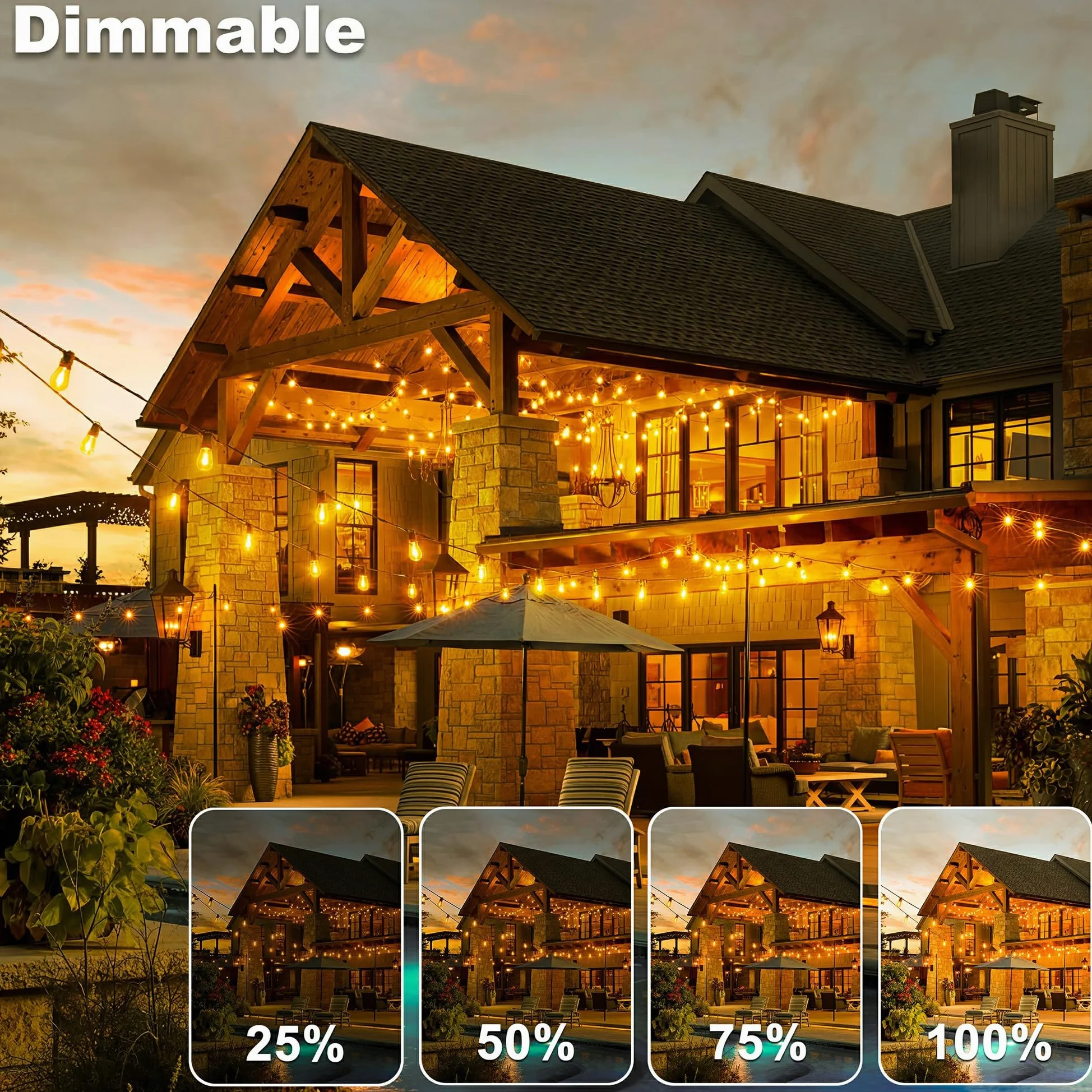 Ghirlanda di lampadine S11 per esterni, 17 m, con 15 lampadine + 1 di ricambio, impermeabile IP65, 2700 K, bianco caldo, per giardino, balcone, matrimonio, festa | Catena luminosa a LED da 17 m