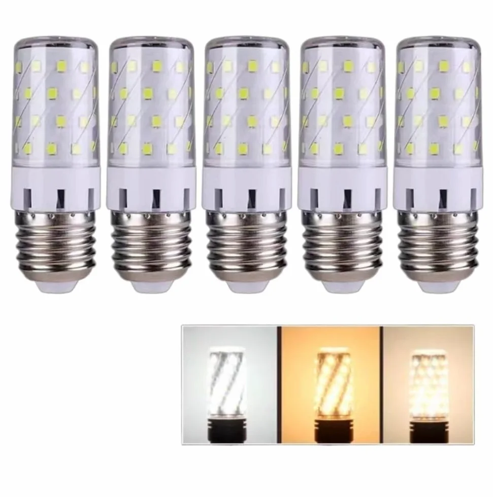 HHF Illuminazione Domestica, Confezione da 20, Lampada a Mais LED AC220V 12W/16W E27/E14 Lampadina a Vite LED Tricolore Luce Calda for Uso Domestico Luce variabile(Tricolour-changing-16W,E27)