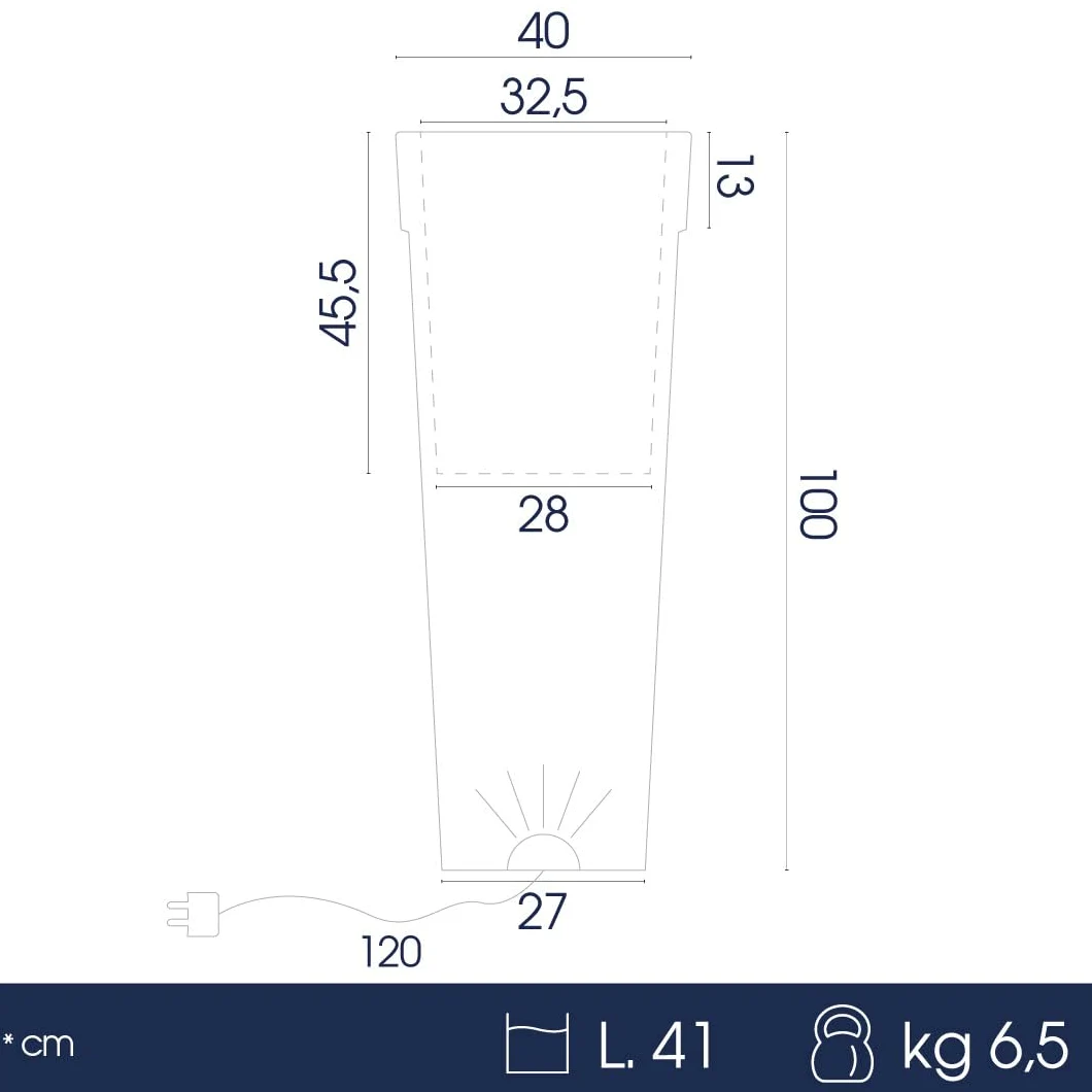 Danieli Lampada Vaso Luminoso da Giardino Oak a LED | in Resina Anti-Ingiallimento | Luce Bianco Neutro 4000 k| LED IP67 | Made in Italy | Trasformatore IP20 da 1,1 mt |cm 40x40x100| kg 6,5