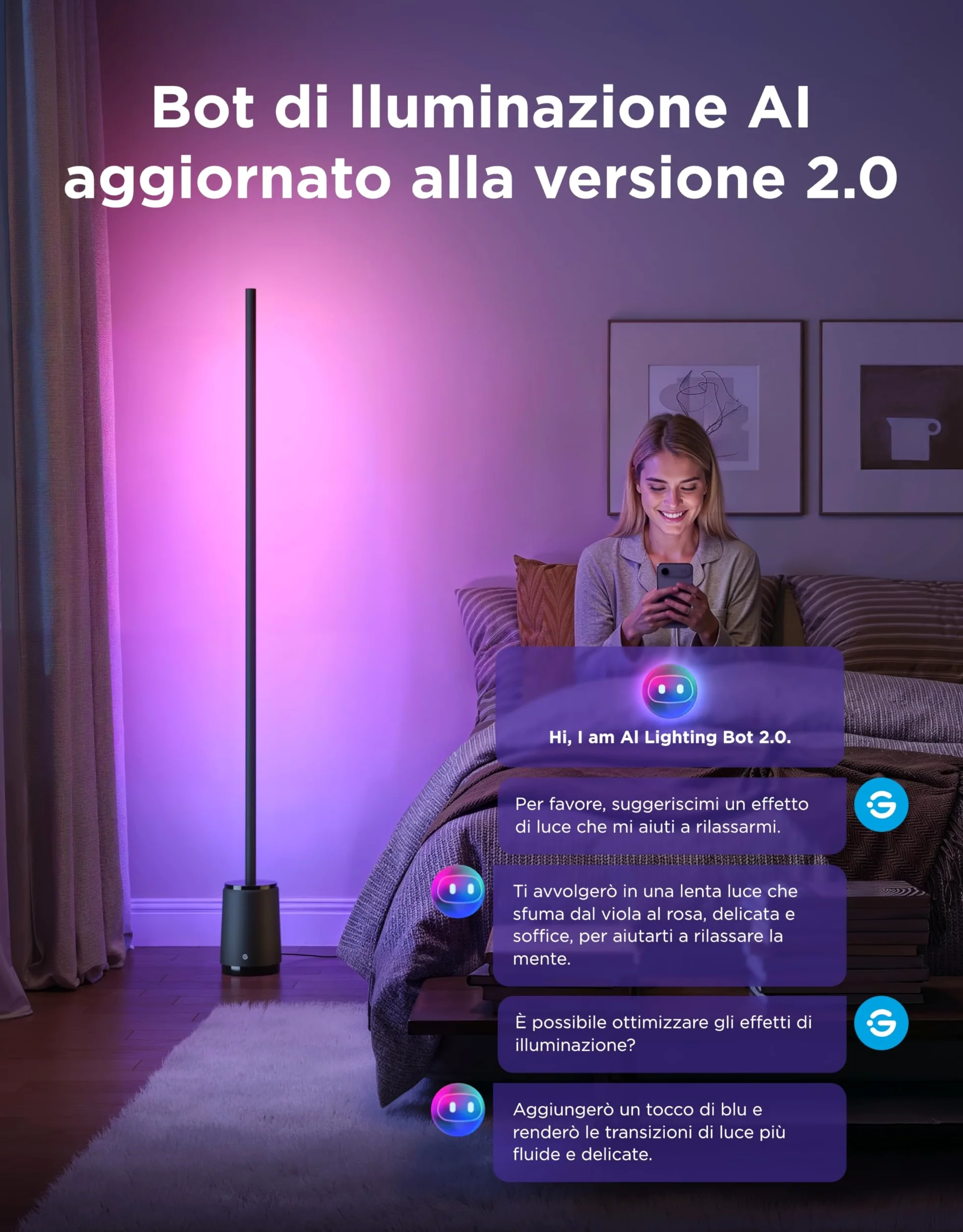 Govee Lampada da Terra 3 Lite RGBICWW, 1400lm Lampada da Terra Salotto e Camera da Letto, 152cm Piantana Moderna con Sincronizzazione Musicale, 105+ Scene, Compatibile con Alexa Matter, Nero