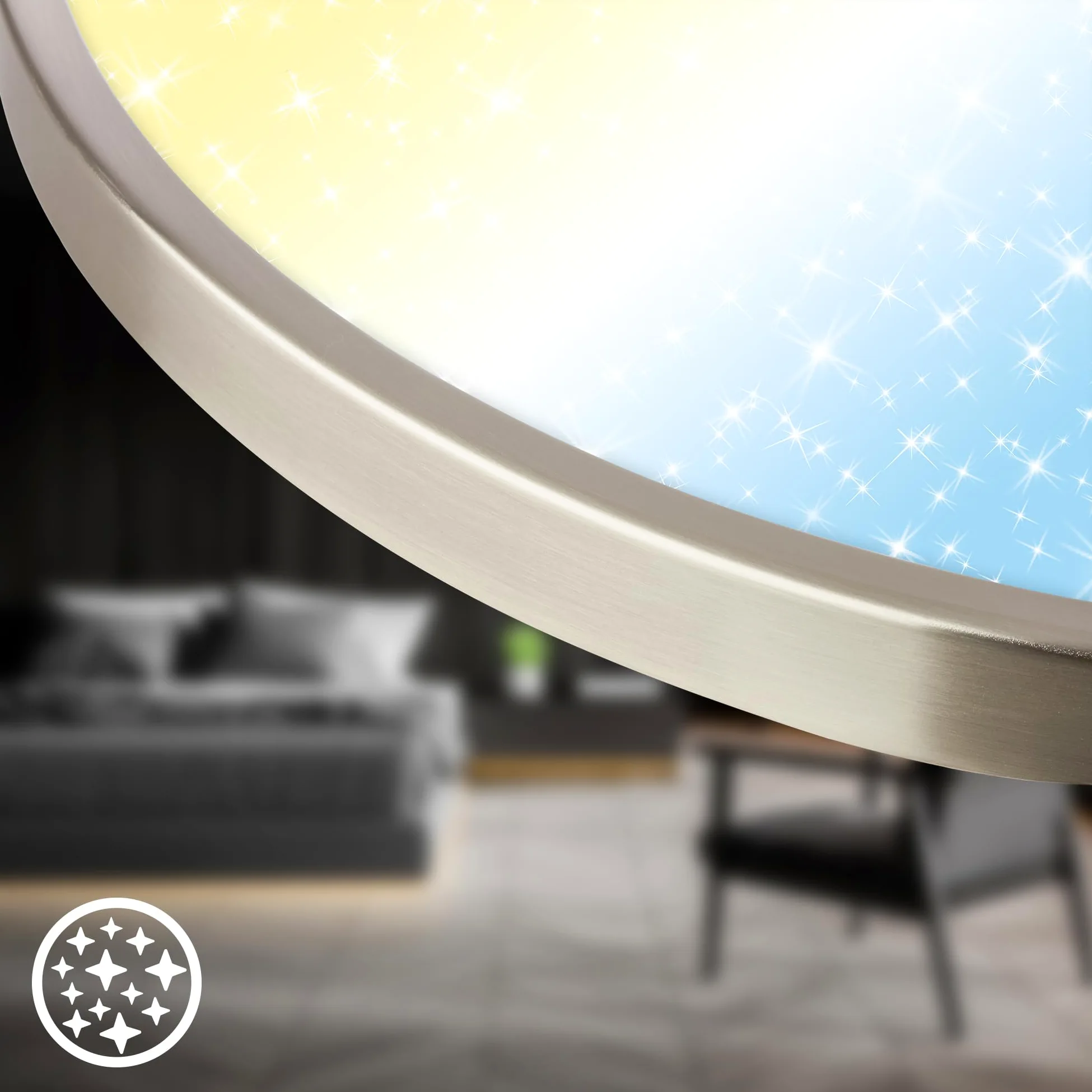 Briloner - Plafoniera LED, dimmerabile, CCT, paralume decorativo, cielo stellato, lampada soffitto, 38 x 6,5 cm, nichel opaco